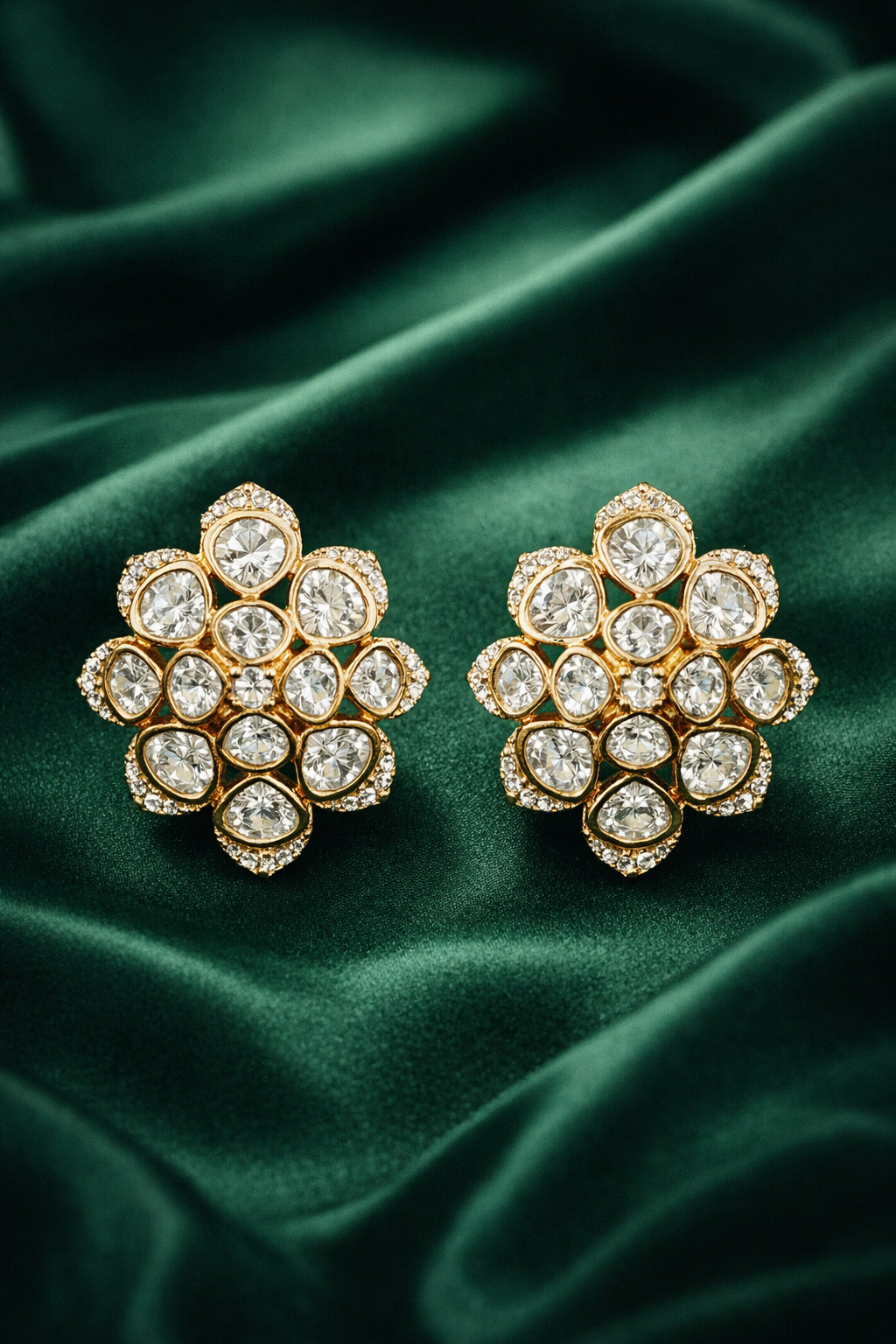 Zevar Club Gold Plated Flower Statement Stud Earrings