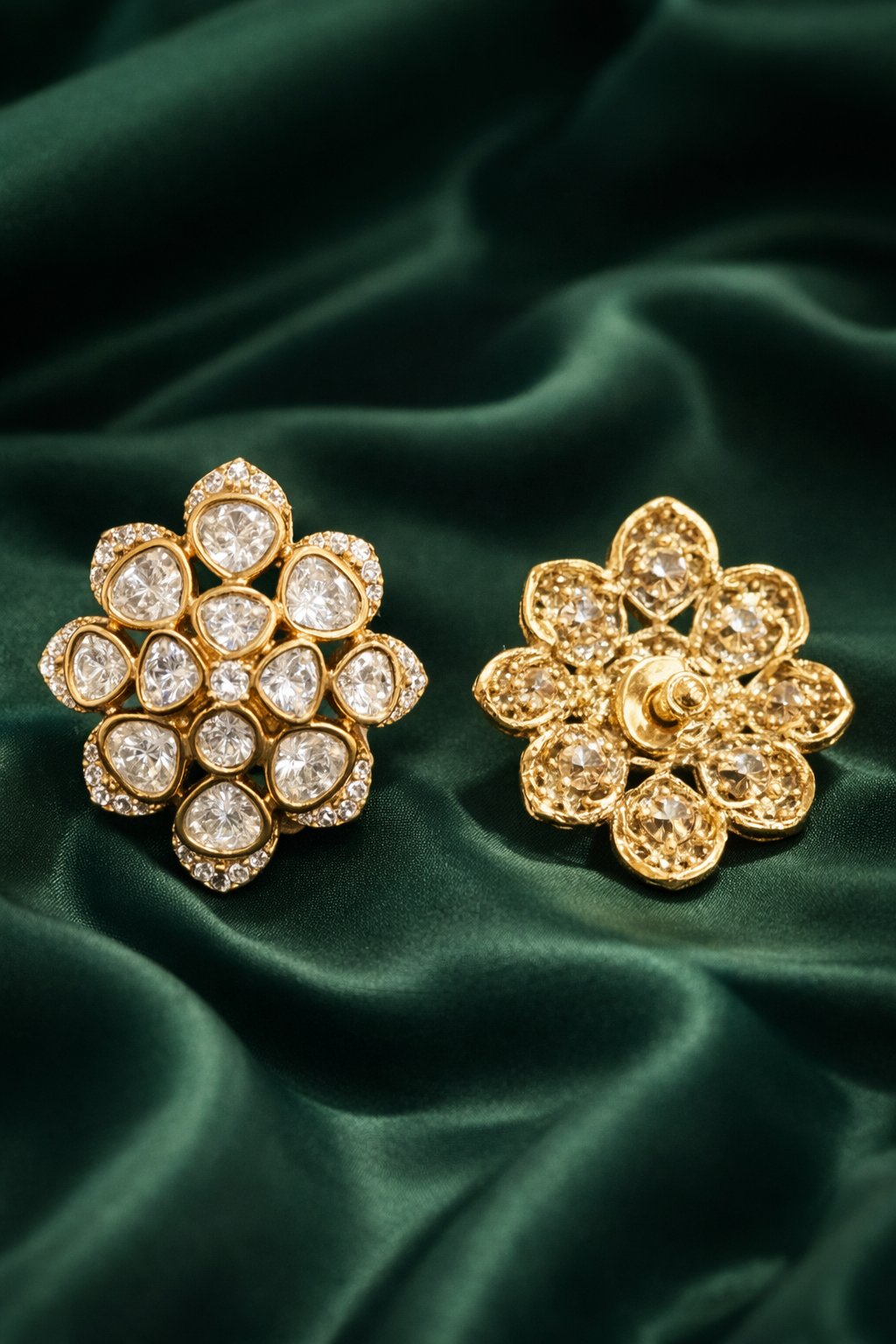 Zevar Club Gold Plated Flower Statement Stud Earrings