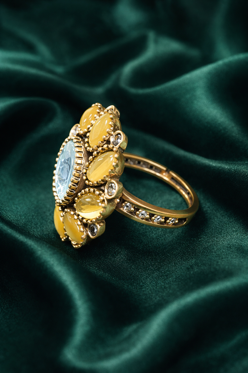 Zevar Club Adjustable Mustard Yellow Gold Plated Kundan Statement Ring