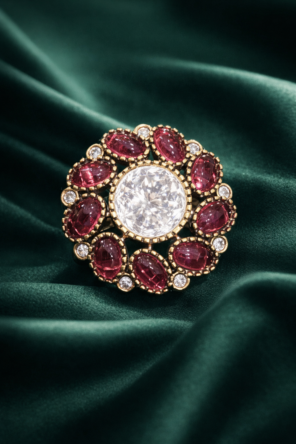 Zevar Club Adjustable Ruby Red Gold Plated Kundan Statement Ring for Women