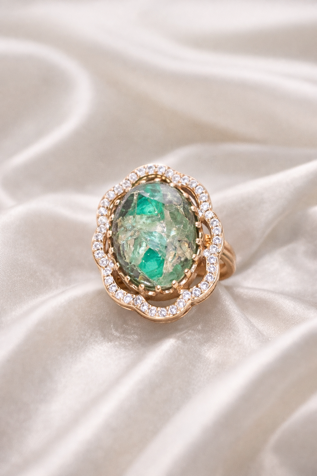 Zevar Club Adjustable Emerald Green Gold Plated Kundan Statement Ring