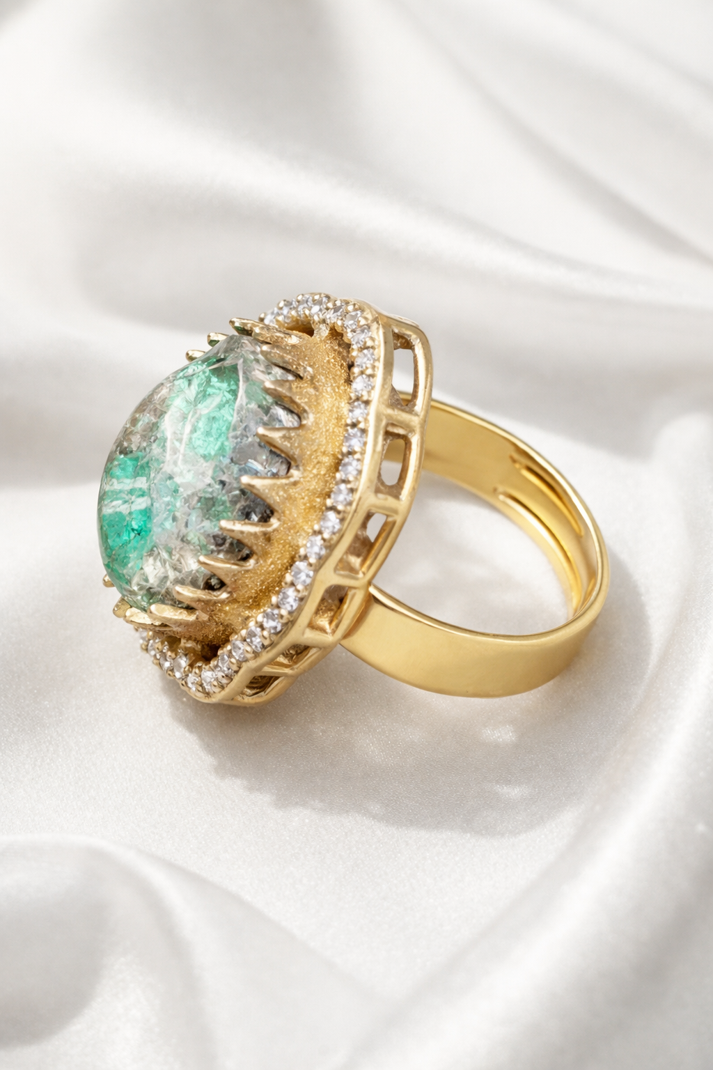 Zevar Club Adjustable Emerald Green Gold Plated Kundan Statement Ring