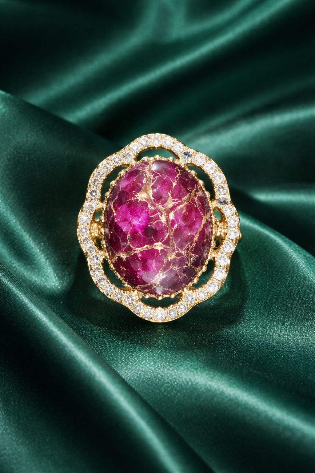 Zevar Club Adjustable Rose Pink Gold Plated Kundan Statement Ring