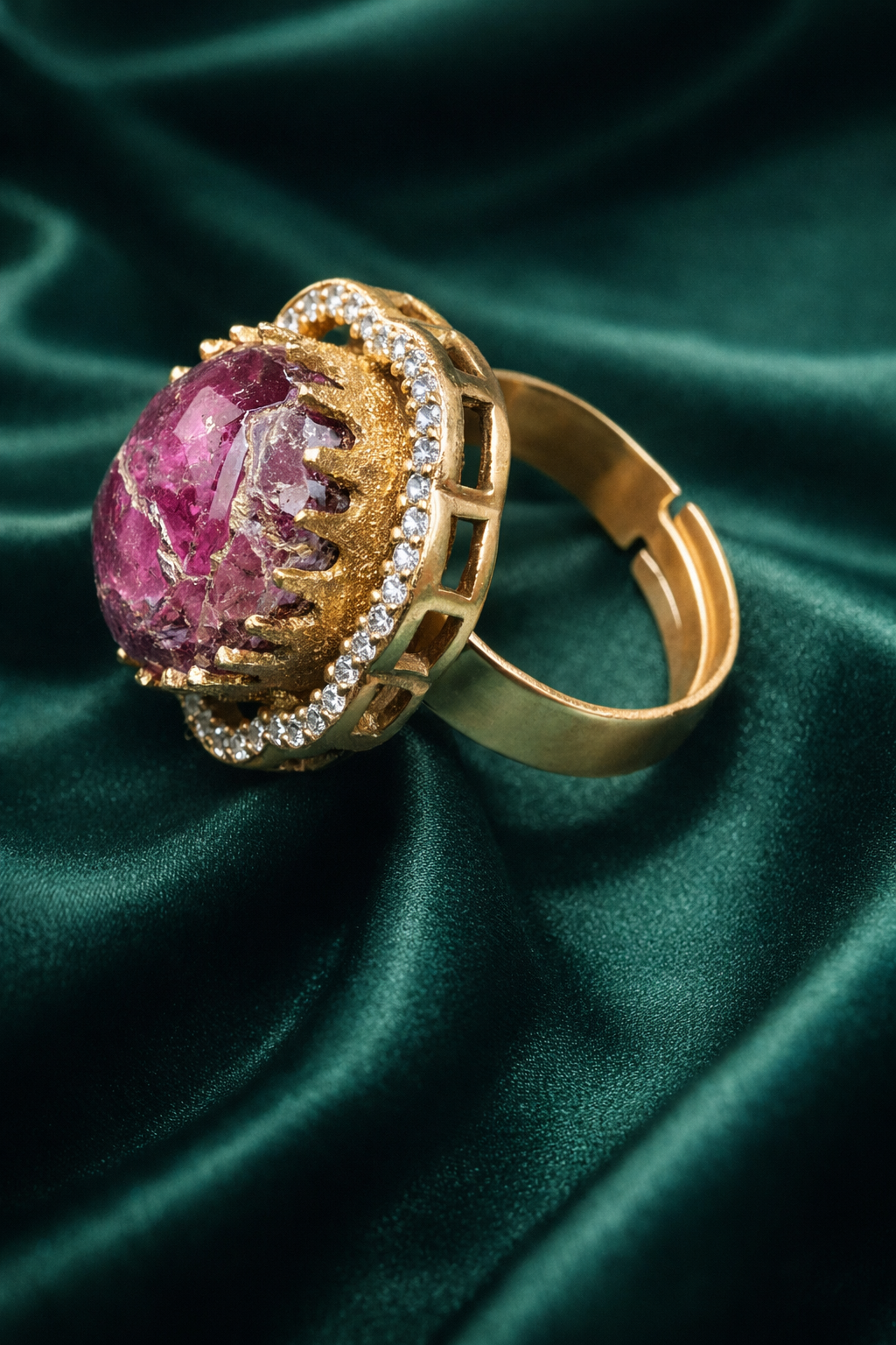 Zevar Club Adjustable Rose Pink Gold Plated Kundan Statement Ring
