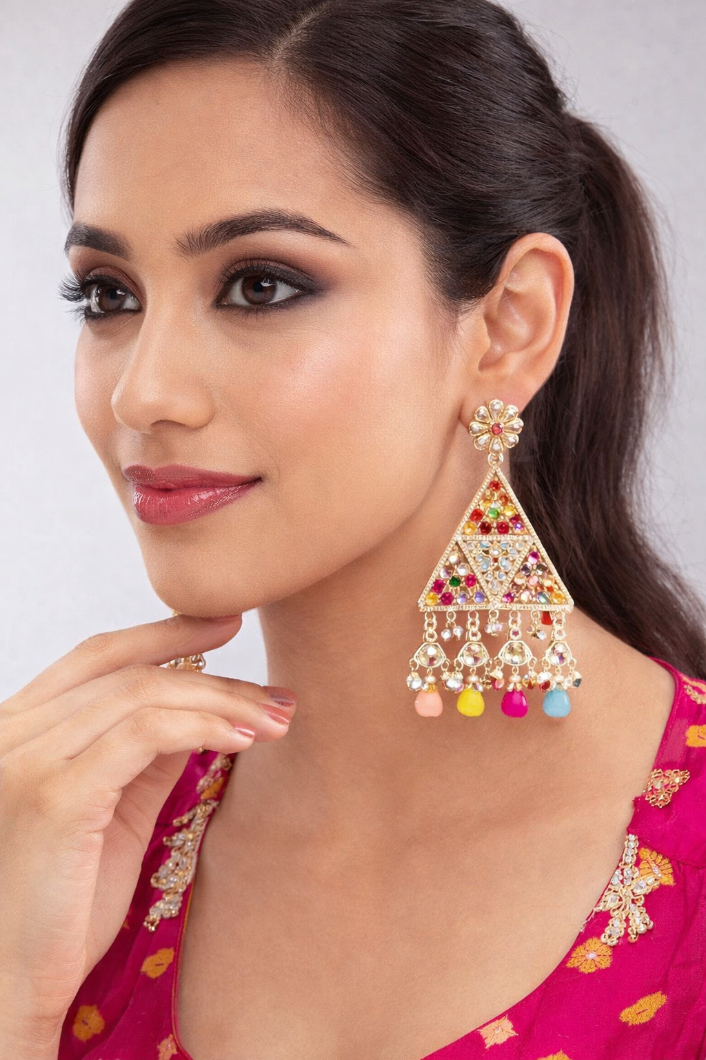 Festive Multicolour Beaded Handcrafted Chandelier Earrings