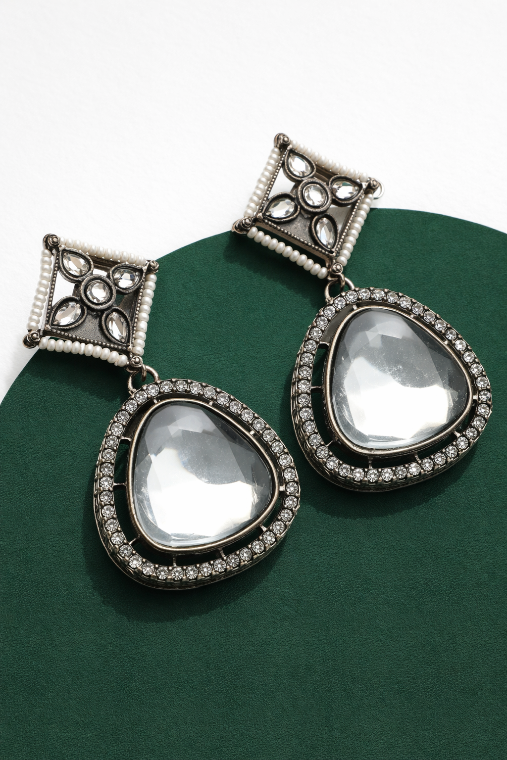 Architectural Kundan Style Zirconia Drop Earrings
