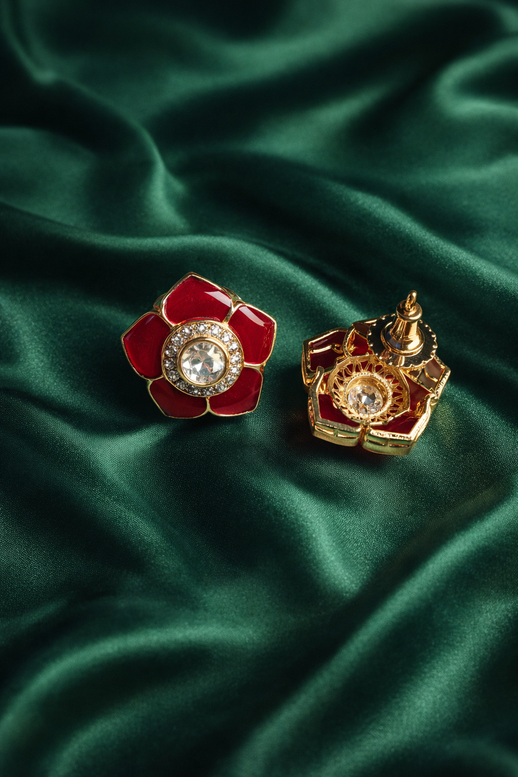 Classic Red Floral Stud Earrings