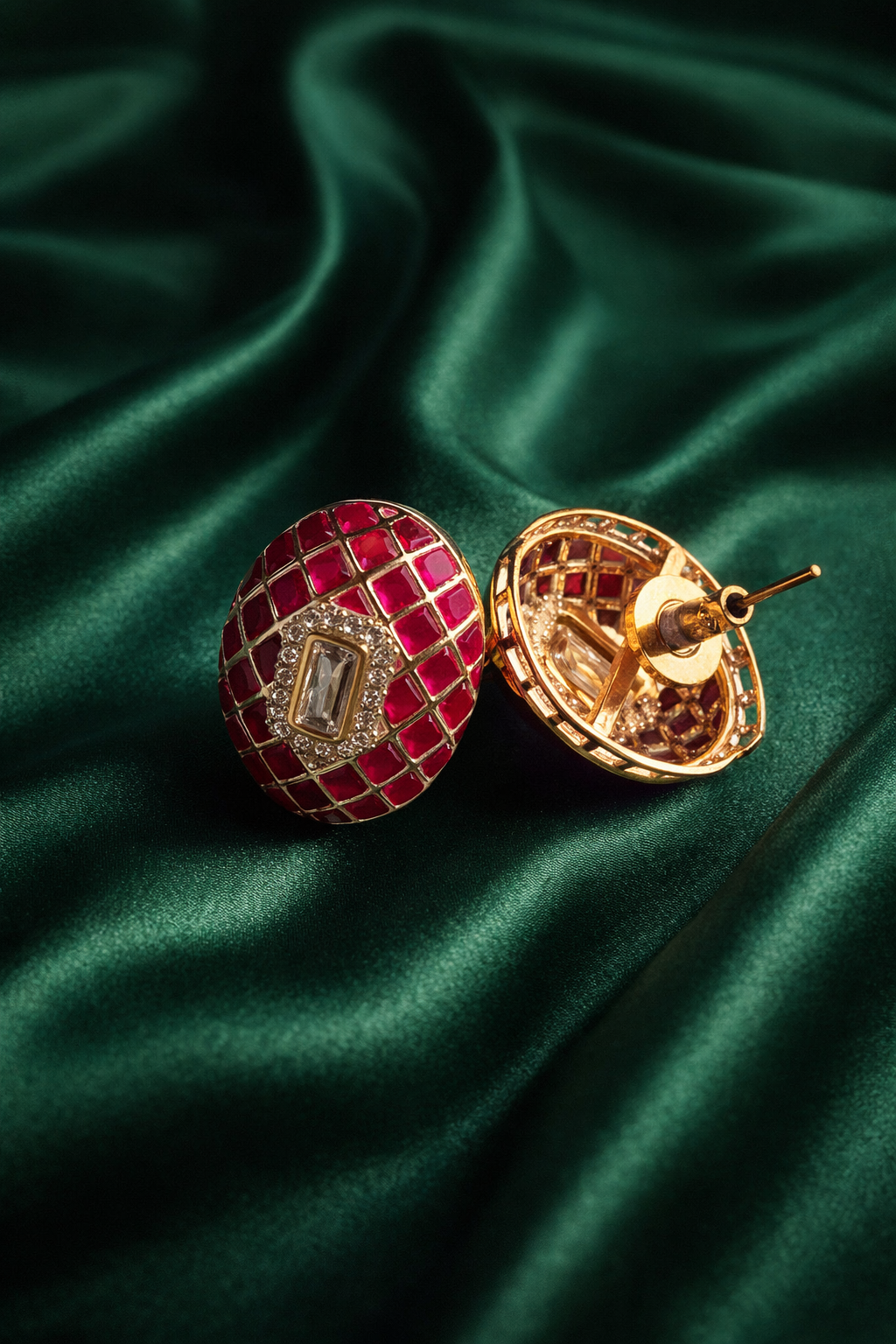 Bold Statement Ruby Enamel Stud Earrings