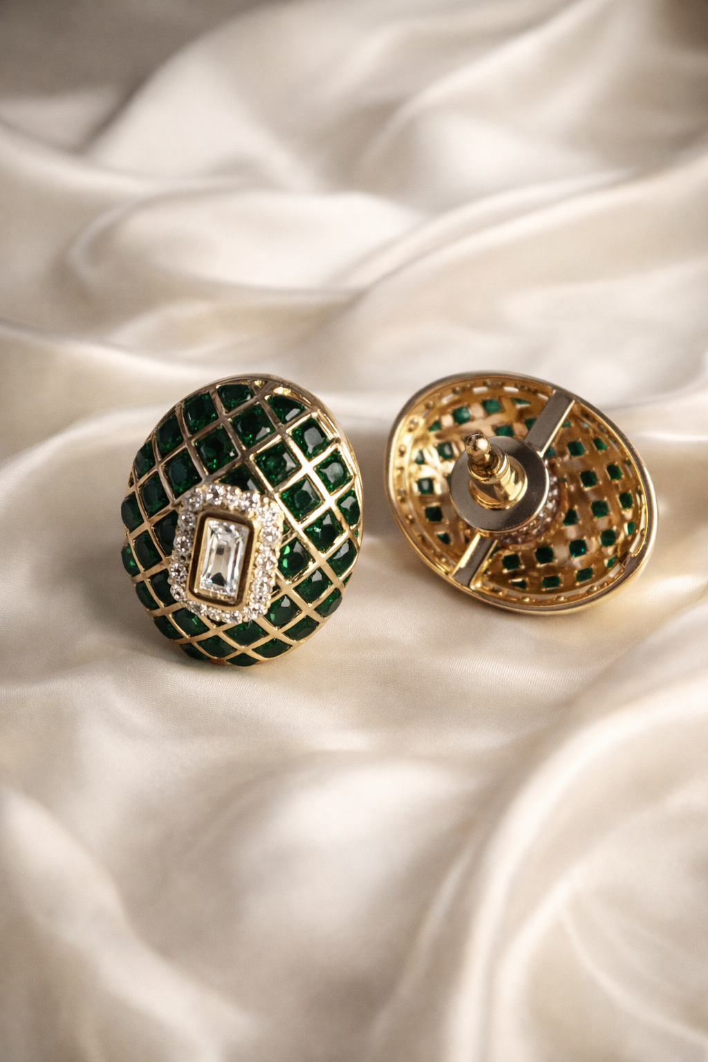 Bold Statement Emerald Enamel Stud Earrings