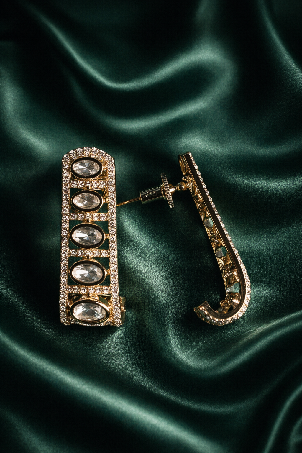 Contemporary Ivory Kundan Diamond Dangler Earrings