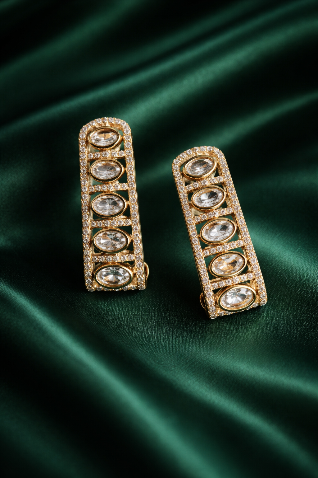 Contemporary Ivory Kundan Diamond Dangler Earrings