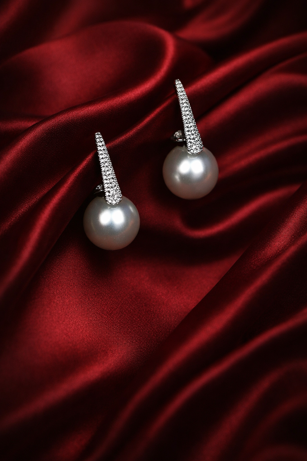 Zevar Club Rhodium-Plated Handcrafted Pointed Cubic Zirconia Top & Glossy Pearl Drop Earrings