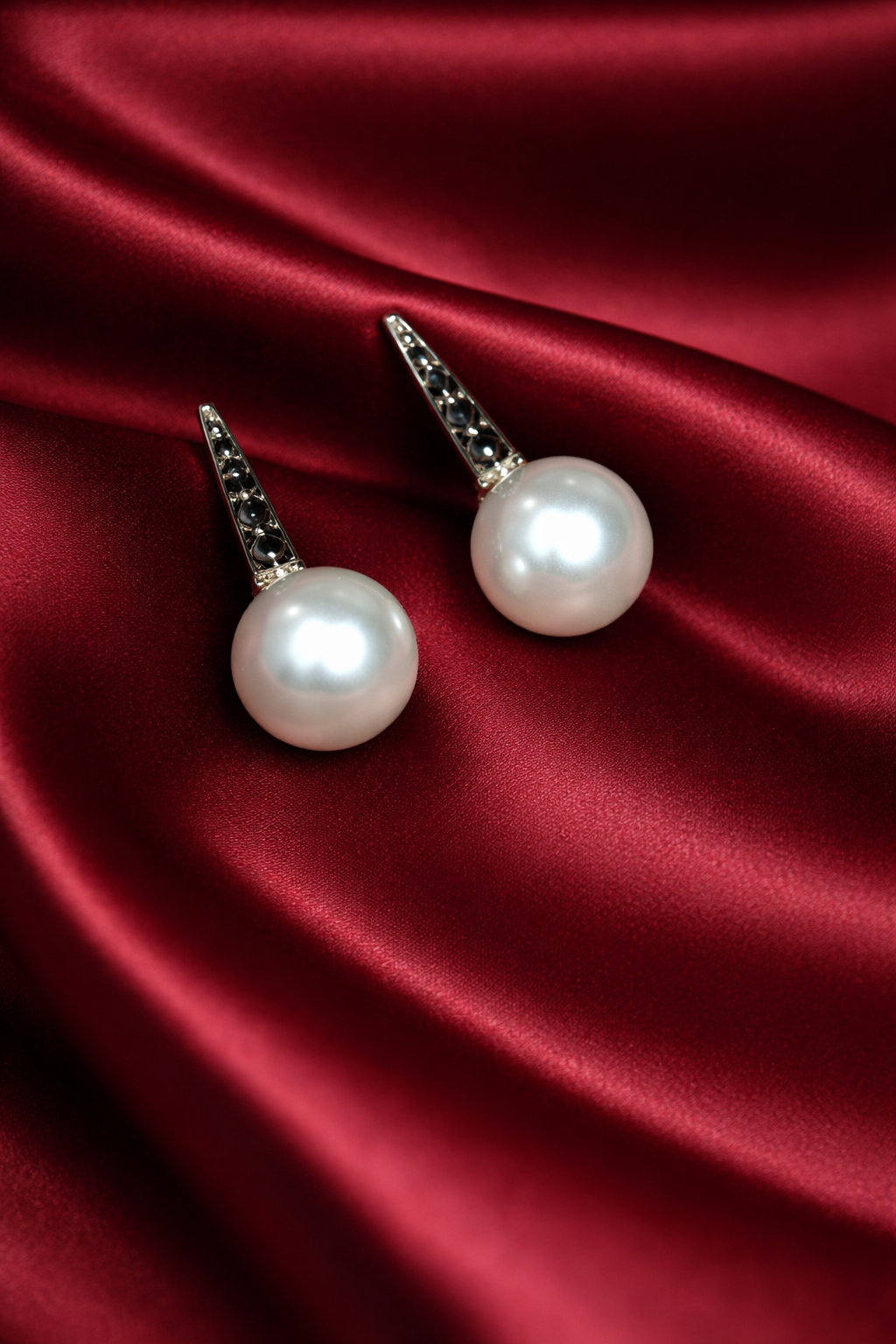 Zevar Club Rhodium-Plated Handcrafted Pointed Cubic Zirconia Top & Glossy Pearl Drop Earrings