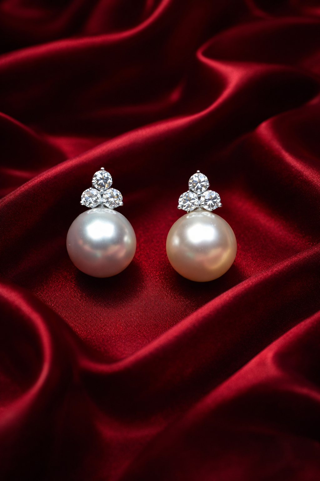 Zevar Club Rhodium-Plated Handcrafted Cubic Zirconia & White Pearl Stud Earrings