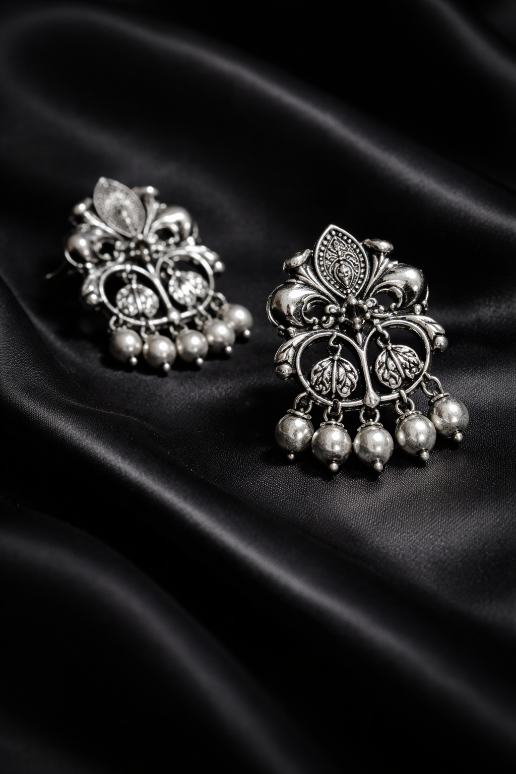 Zevar Club Oxidised Silver-Tone Cow Motif Dangler Earrings with Beads – Antique Statement Jewelry