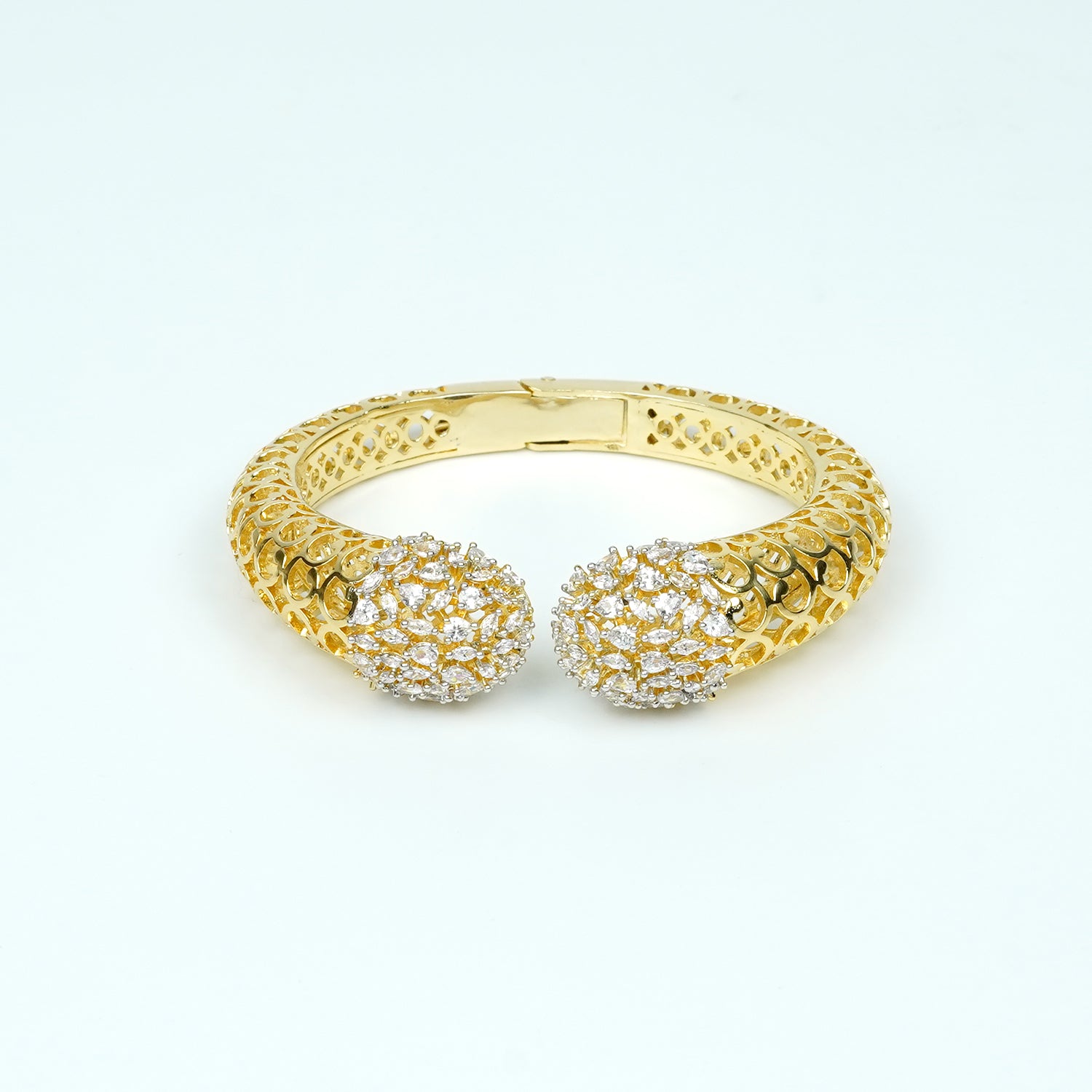 Zevar Club 22K Gold-Plated AAA Cubic Zirconia Studded Handcrafted Demi-Fine Textured Crown Bracelet