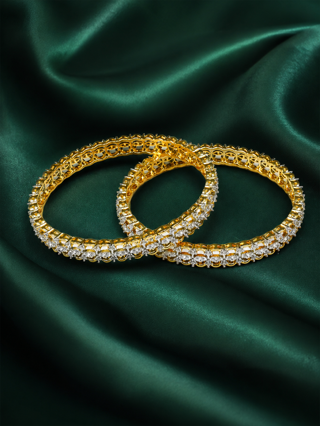 Zevar Club Set of 2 22K Gold-Plated Handcrafted AAA Cubic Zirconia Floral Vine Motif Premium Bangles