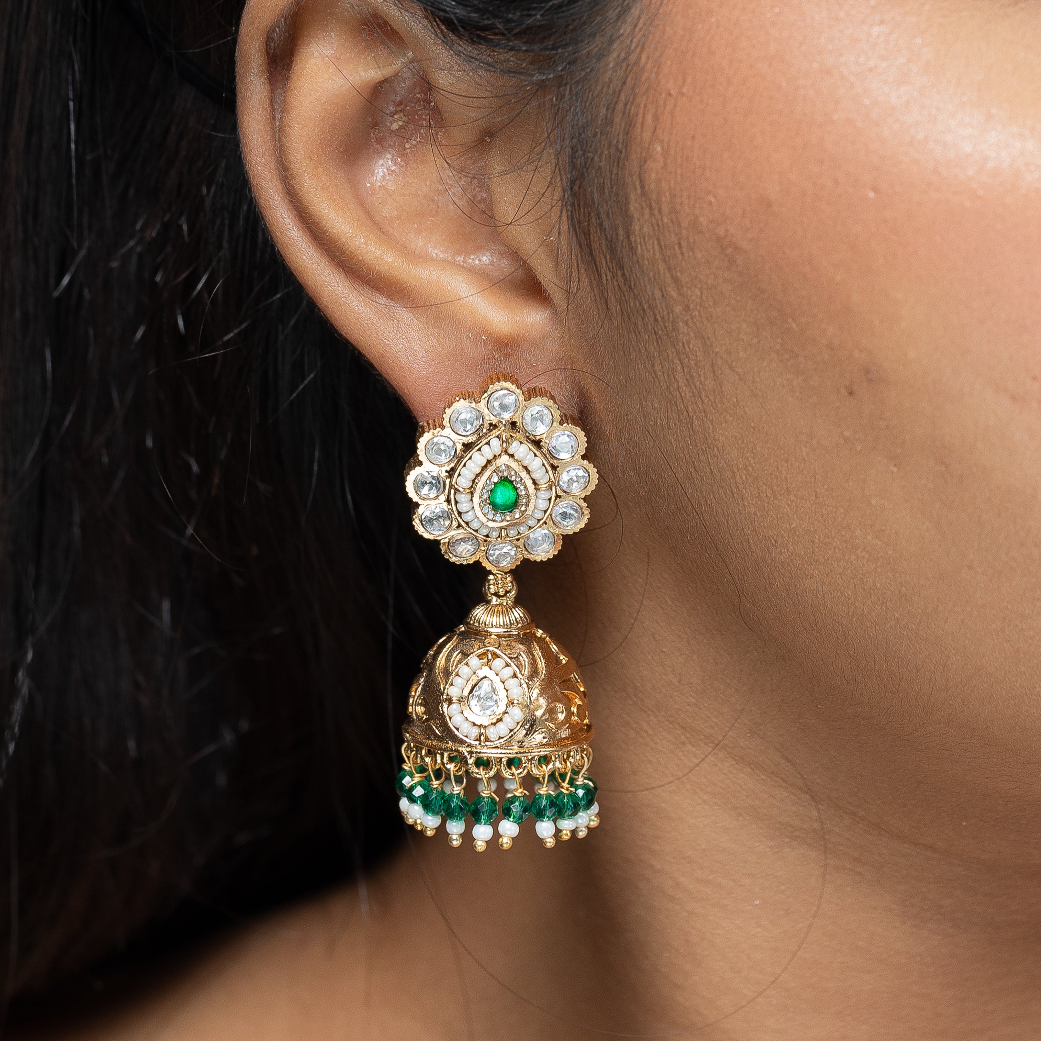 Zevar Club Ranjhana Kundan Antique Jhumkis