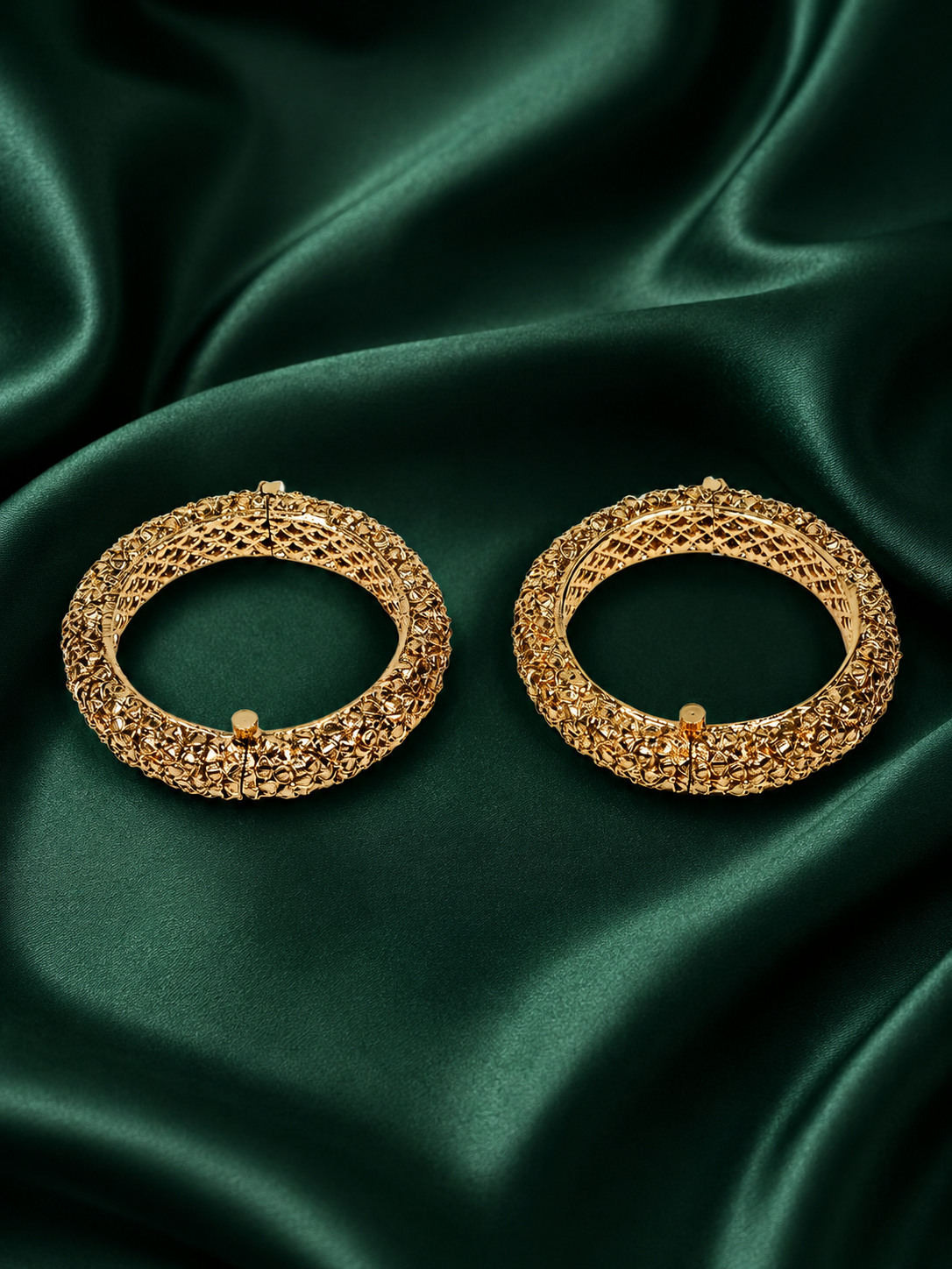 Zevar Club Set of 2 22K Gold-Plated Handcrafted Floral Design Bangles for Women