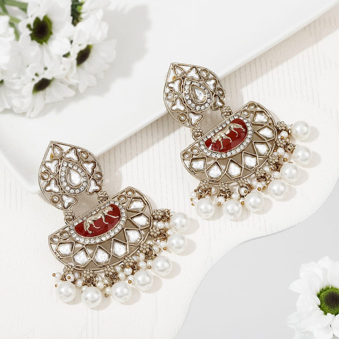 Bridal Statement Kundan Pearl Chandbali Earrings