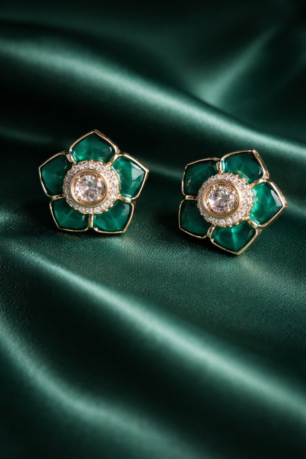 Evening Glam Floral Emerald Stud Earrings