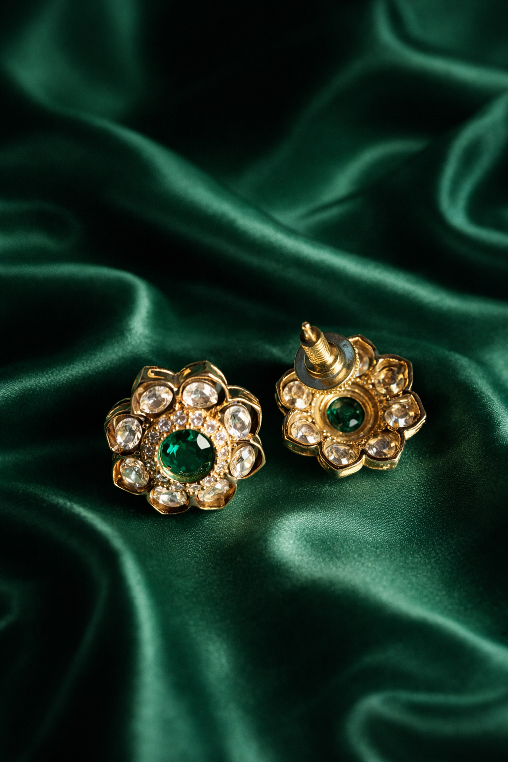 Refined Emerald Floral Stud Earrings