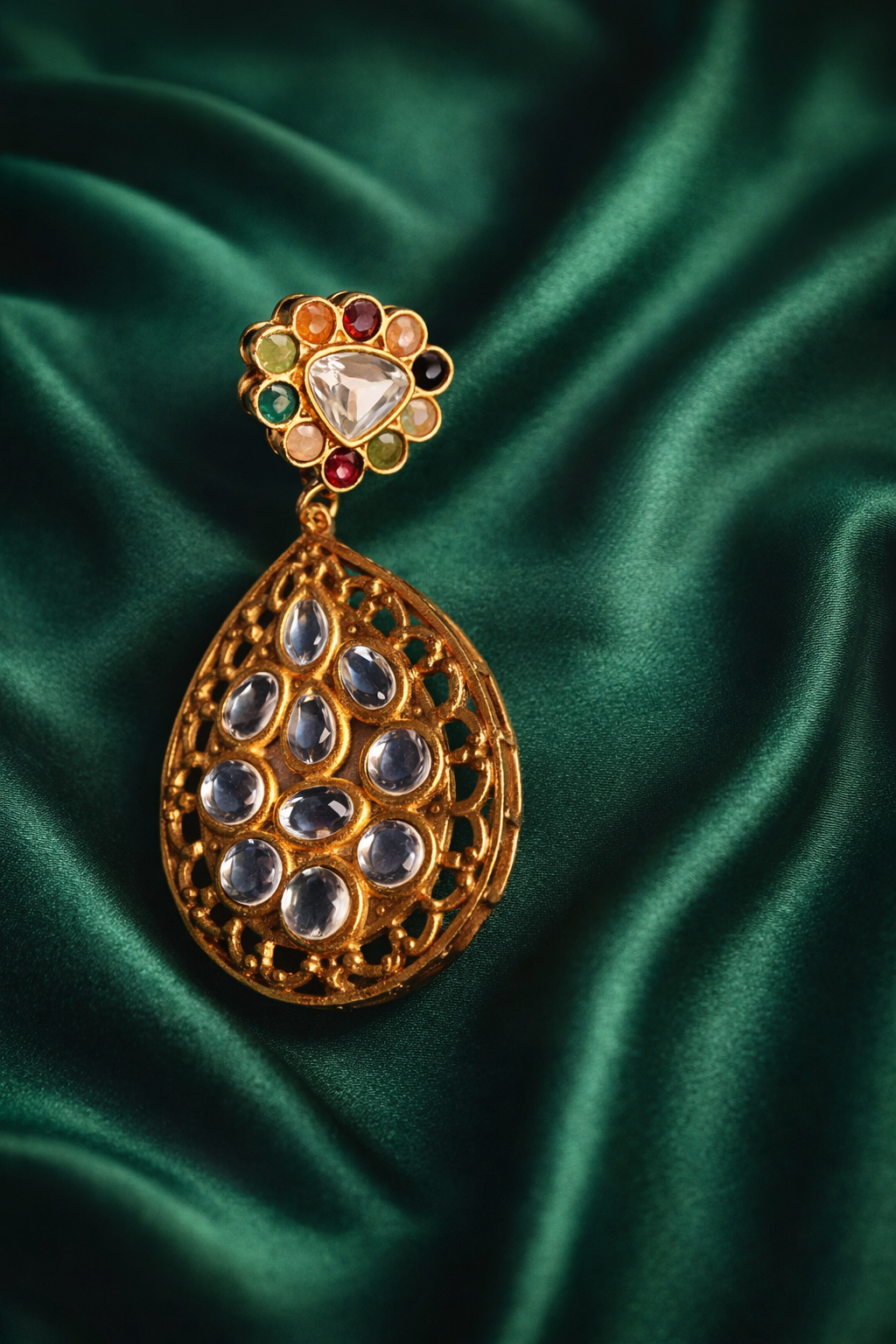 Celebration Wear Multicolour Kundan Drop Earrings