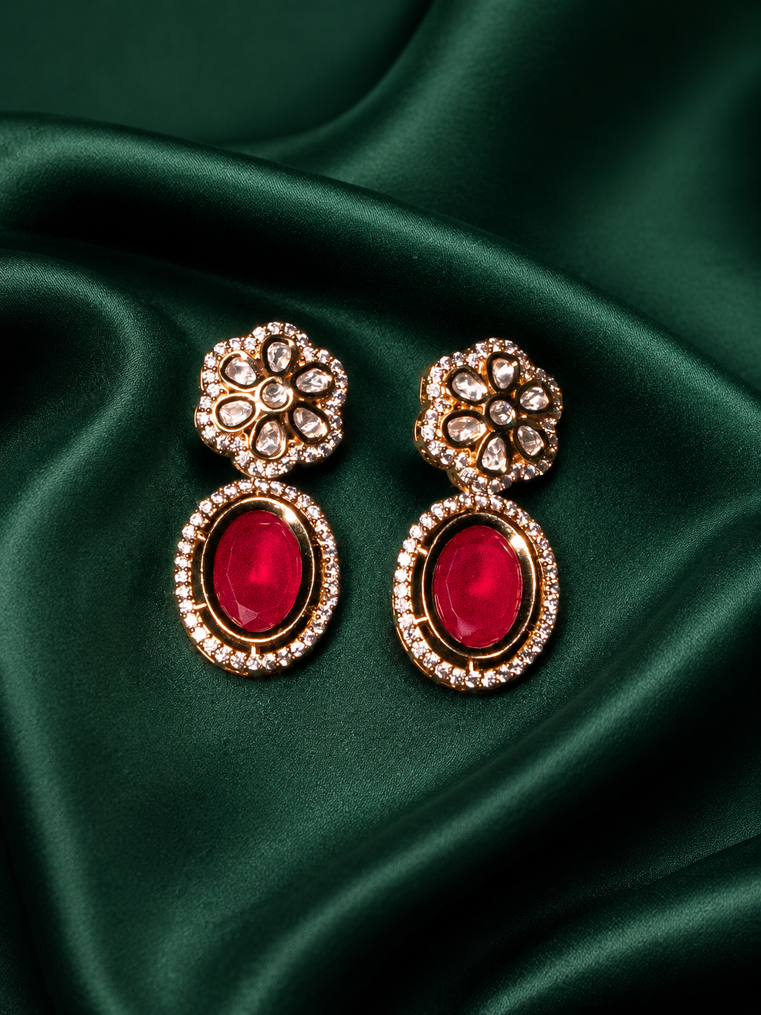 Zevar Club  Flower Shaped Kundan Drop Earrings