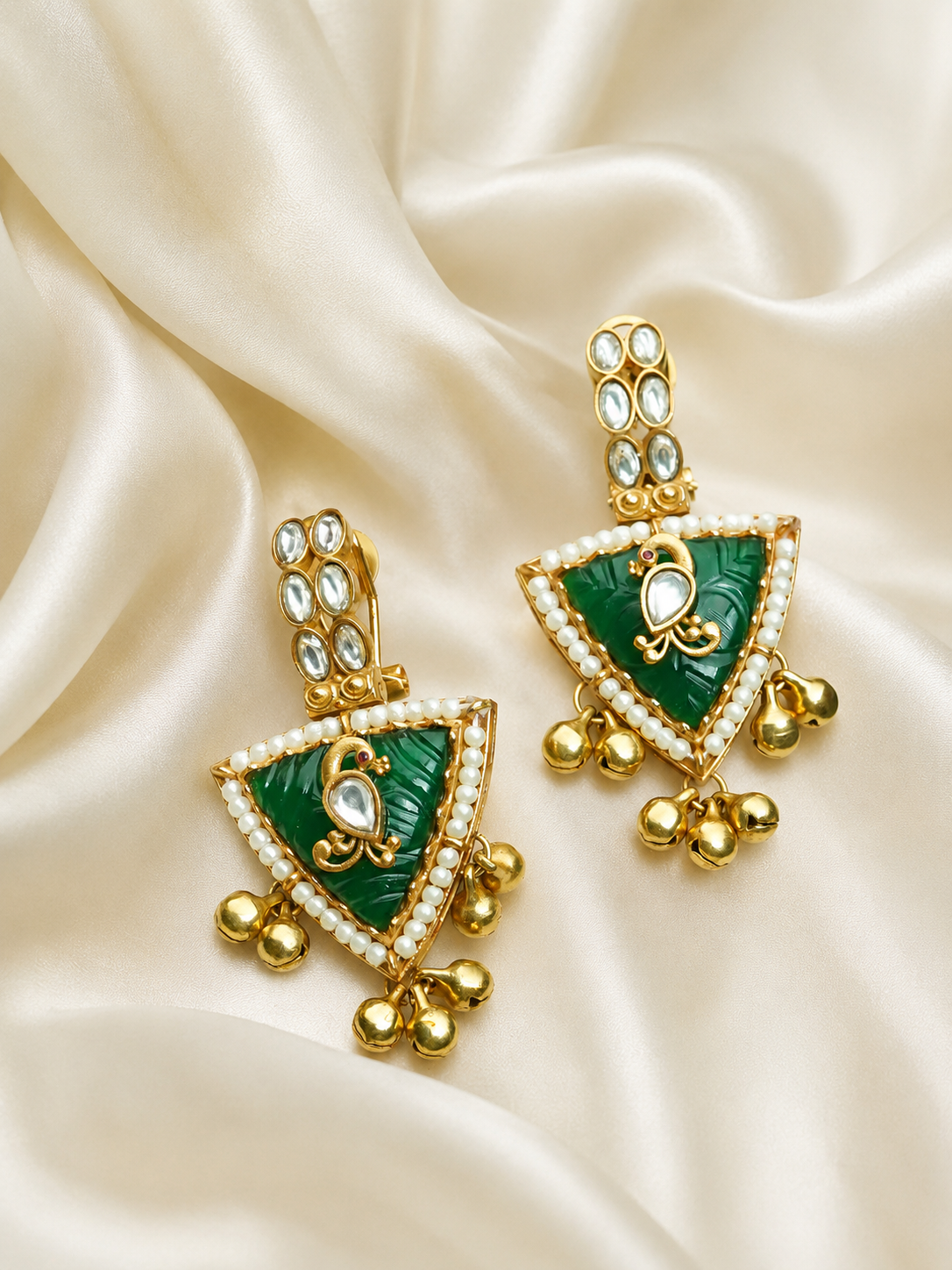 Kundan Pushback Antique Gold Ghungroo Earrings