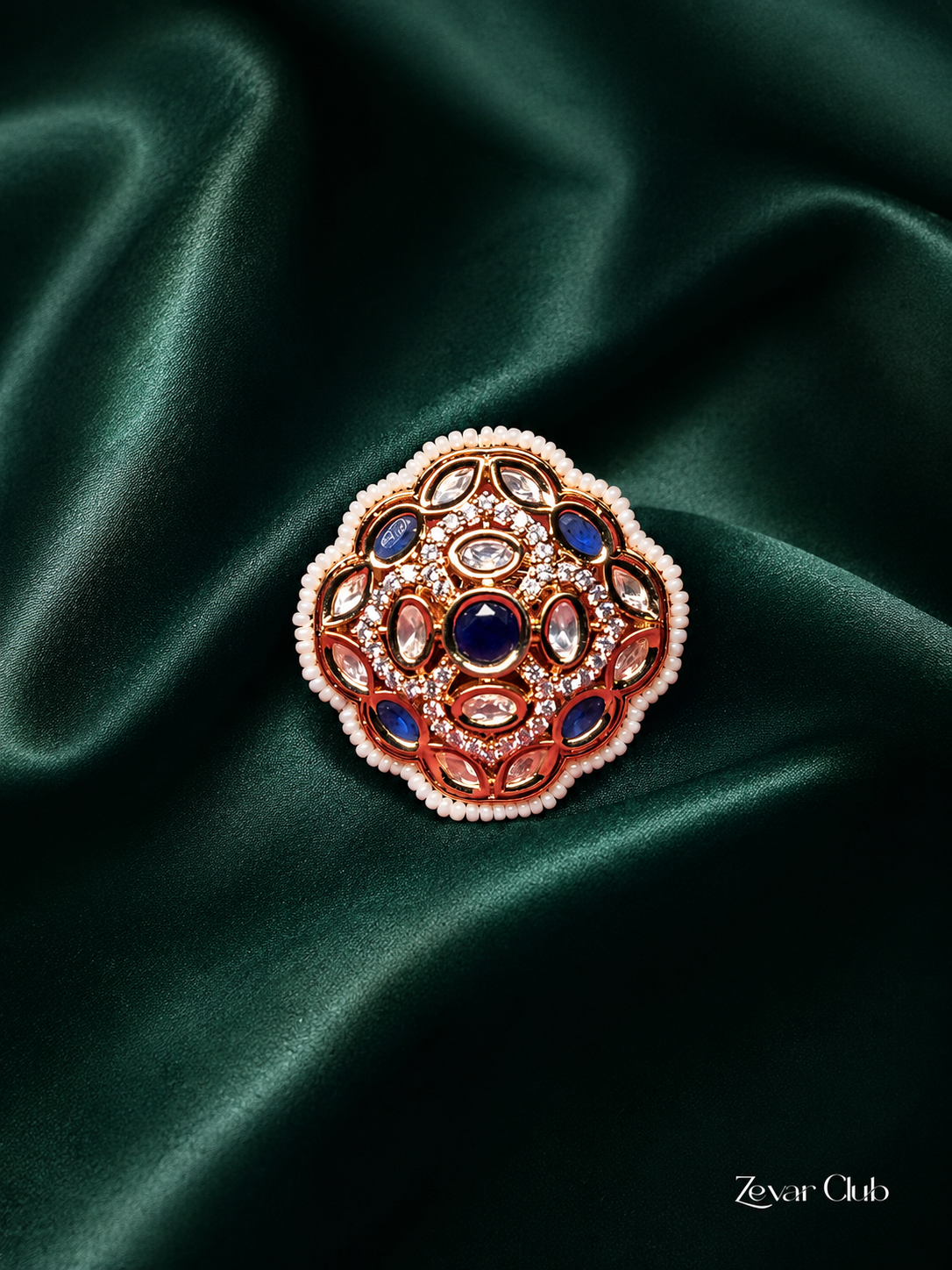 Zevar Club Statement Rounded Diamond Kundan Ring