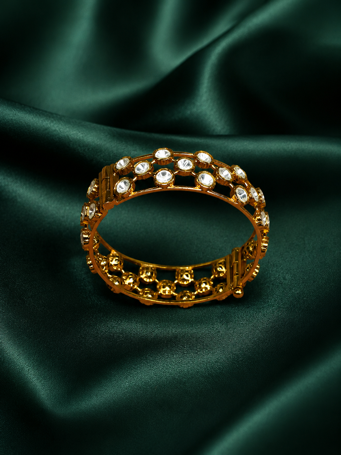 Zevar Club 22K Gold-Plated Handcrafted White Kundan Studded Openable Bangle-Style Bracelet