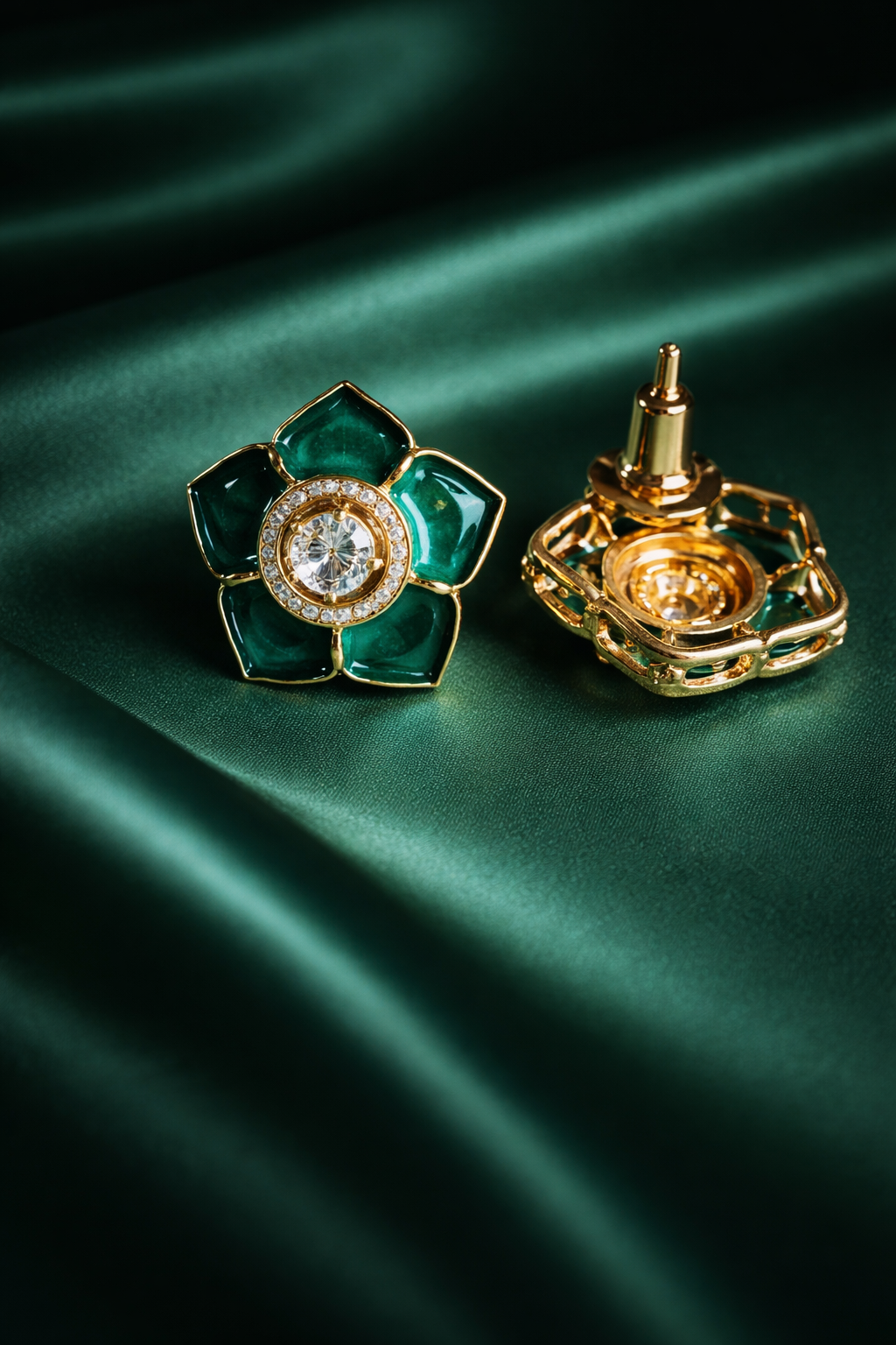 Evening Glam Floral Emerald Stud Earrings