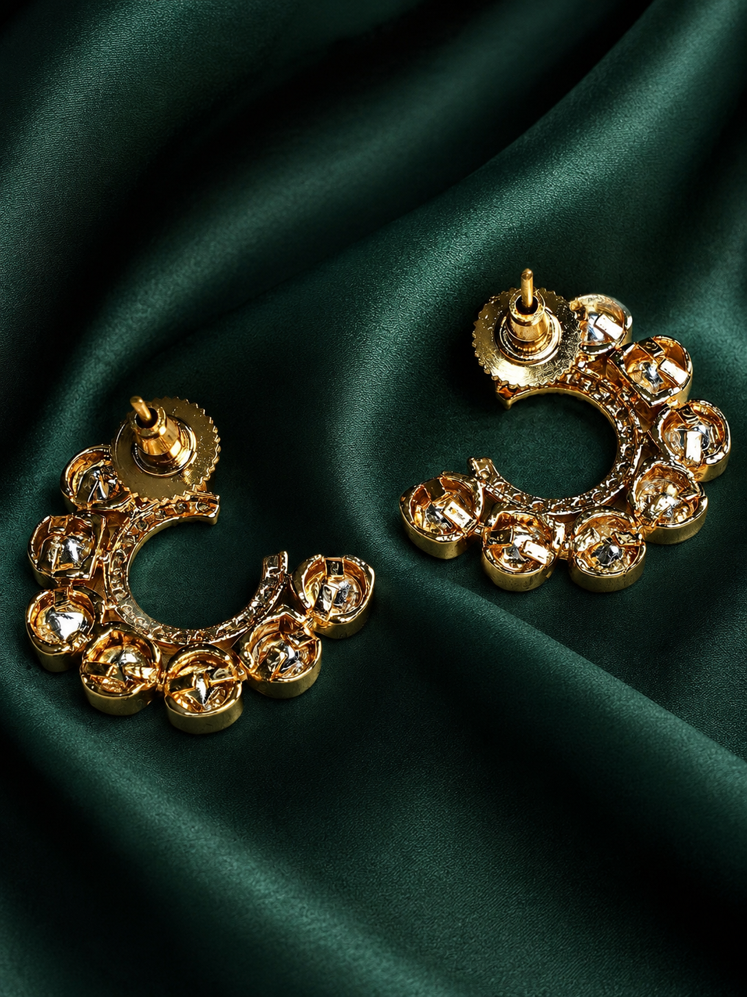 Zevar Club 12K Gold-Plated Sheetal C-Shaped Kundan Studs
