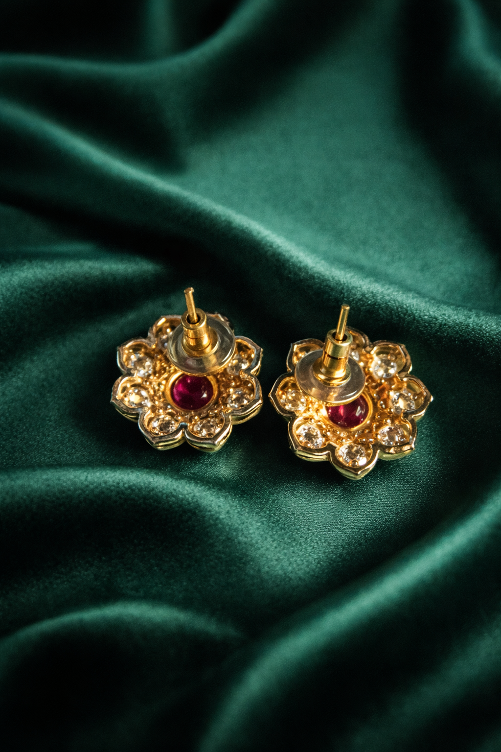 Refined Ruby Floral Stud Earrings
