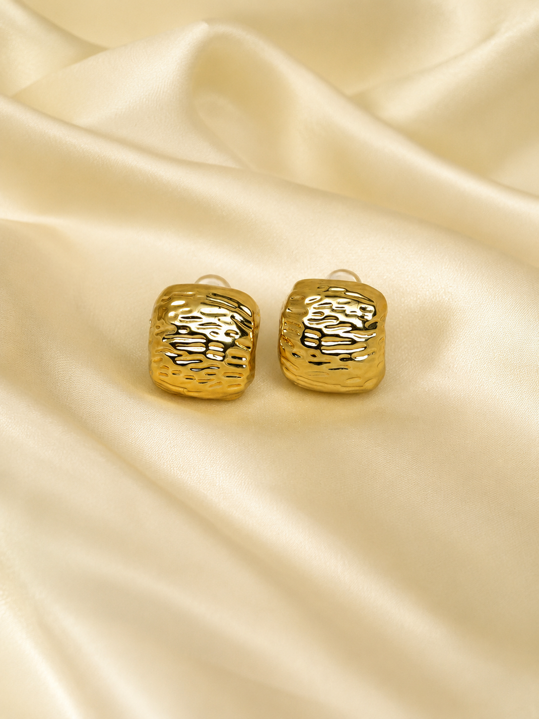 Zevar Club Silver Tone Hammered Textured Square Stud Earrings for Women