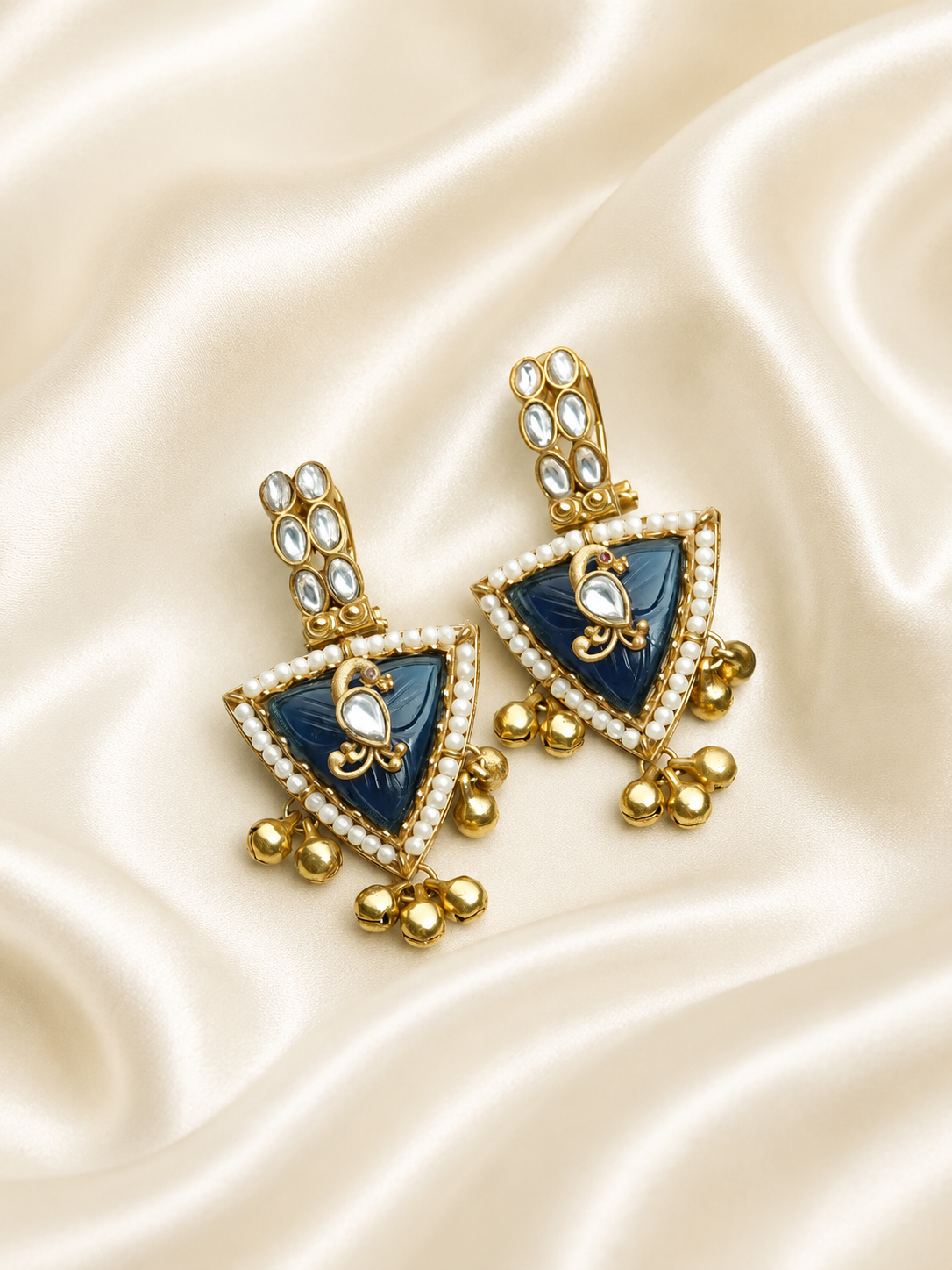 Kundan Pushback Antique Gold Ghungroo Earrings