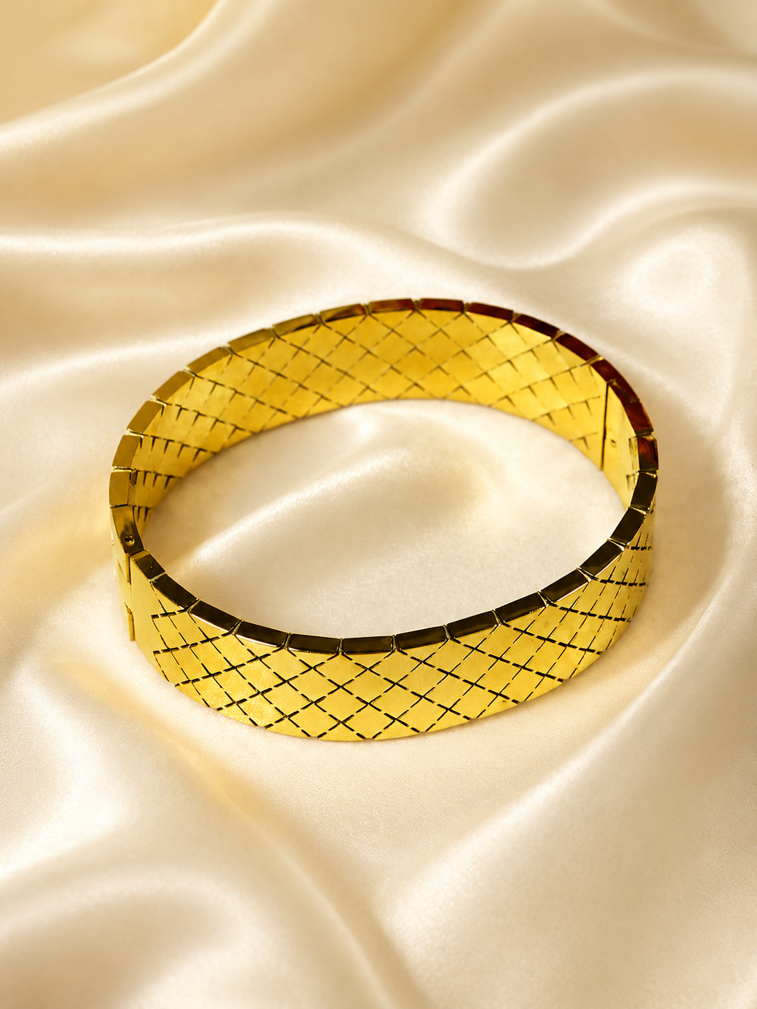 Zevar Club Gold Tone Stainless Steel Tarnish Free Waterproof Criss-Cross Textured Openable Statement Bracelet for Women