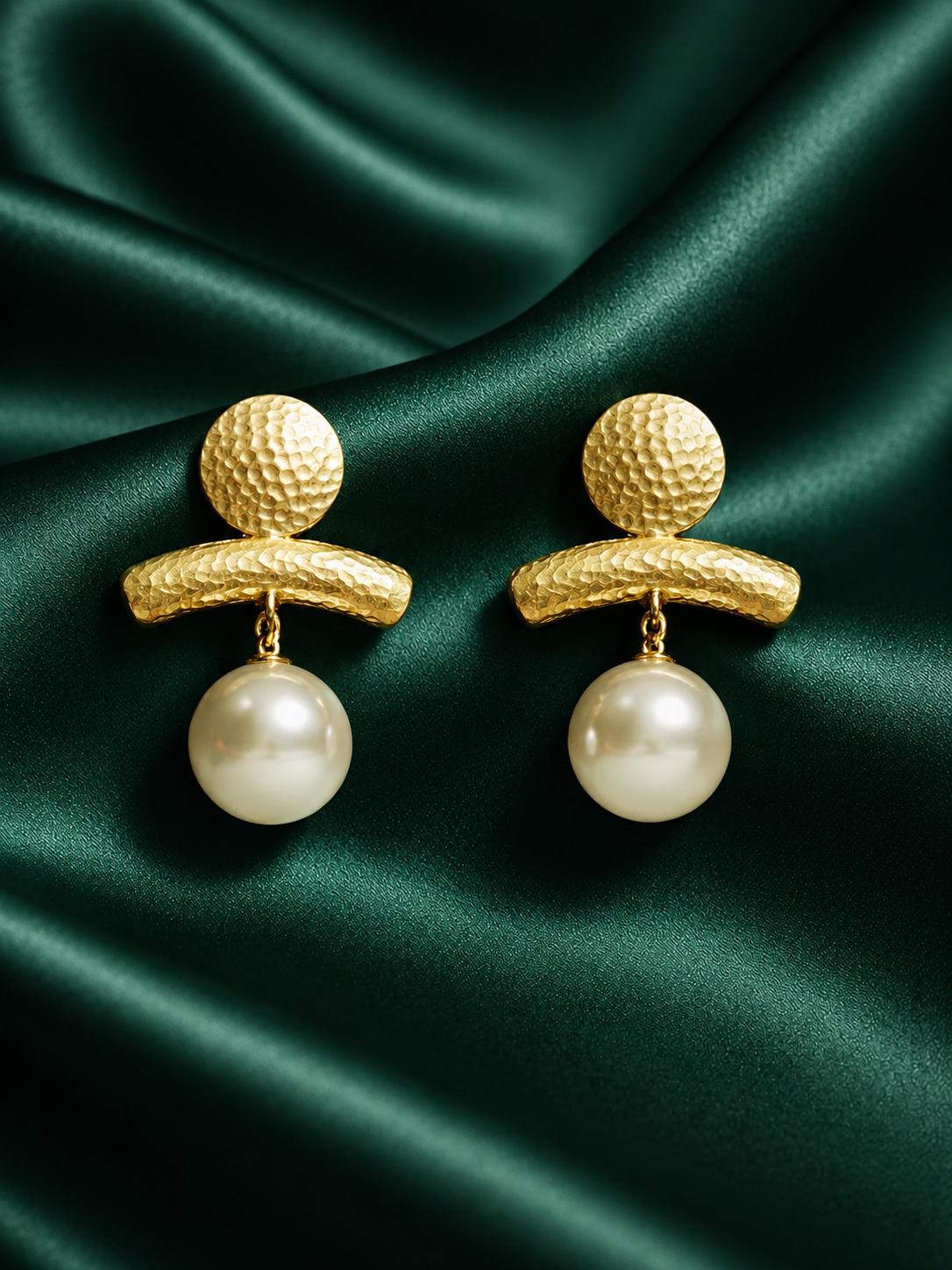 Zevar Club Gold-Toned Antique Statement Drop Earrings with Textured Bar & White Pearl Danglers