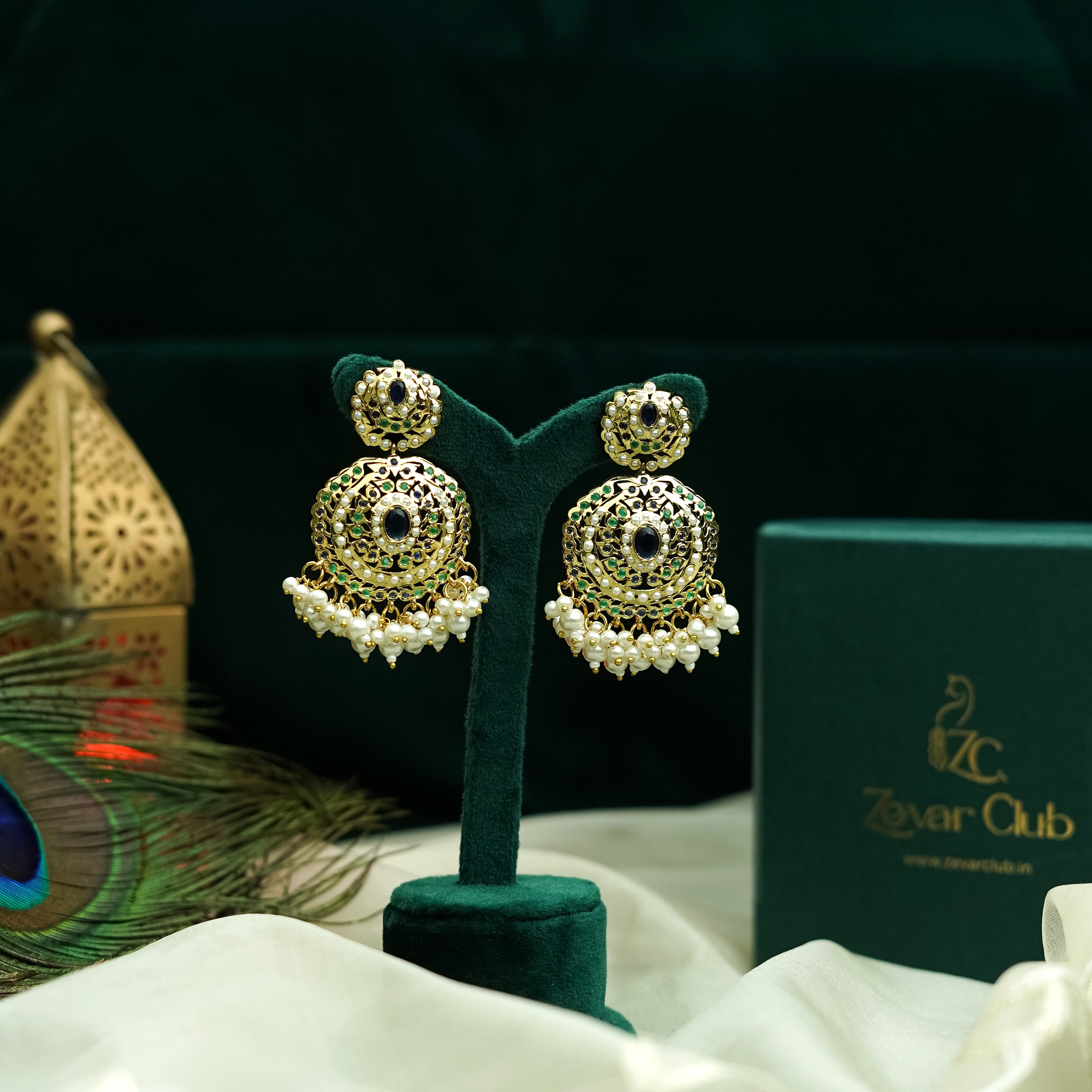 Mayurika Peacock Navy Polki Earrings