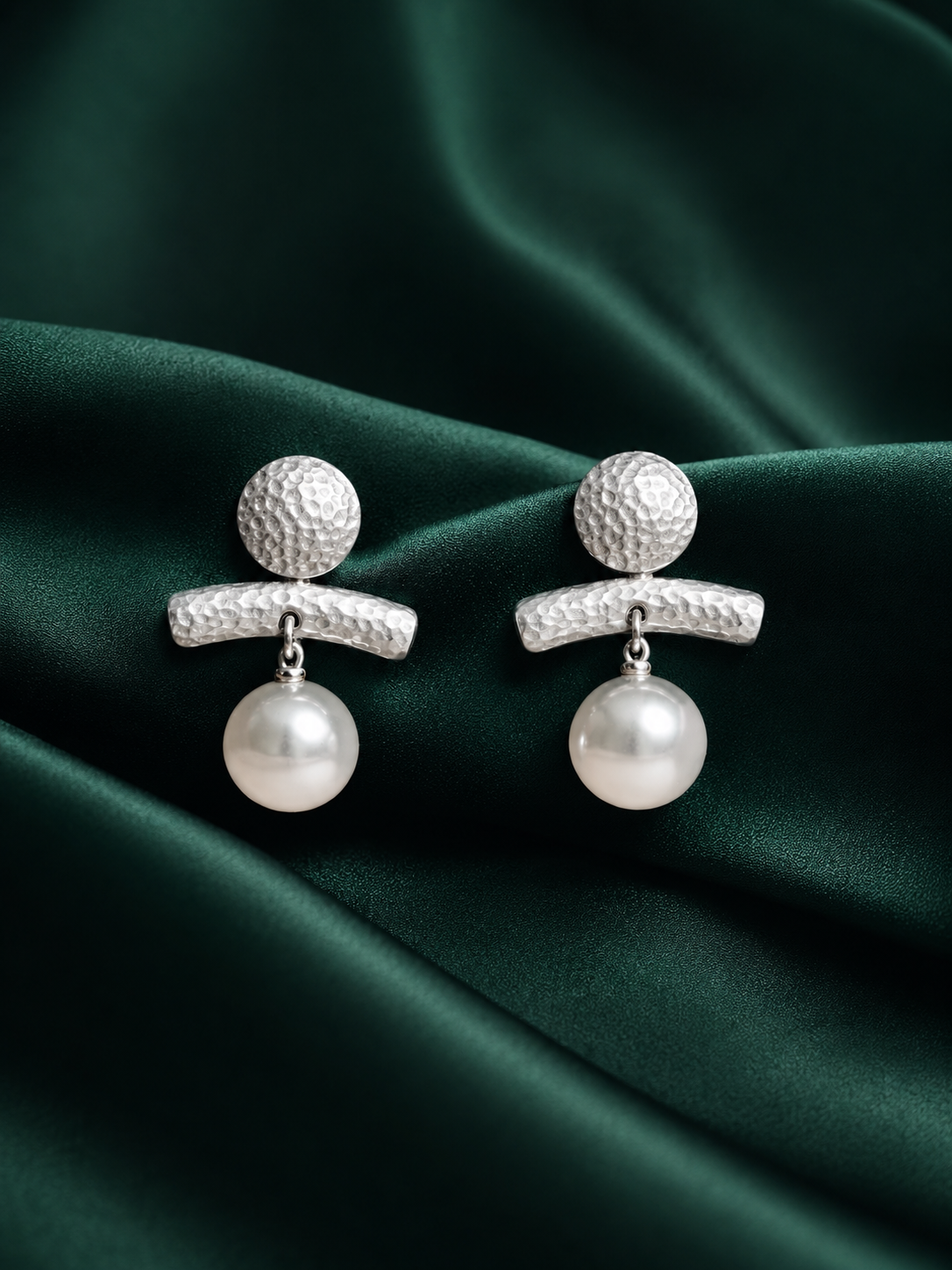 Zevar Club Gold-Toned Antique Statement Drop Earrings with Textured Bar & White Pearl Danglers