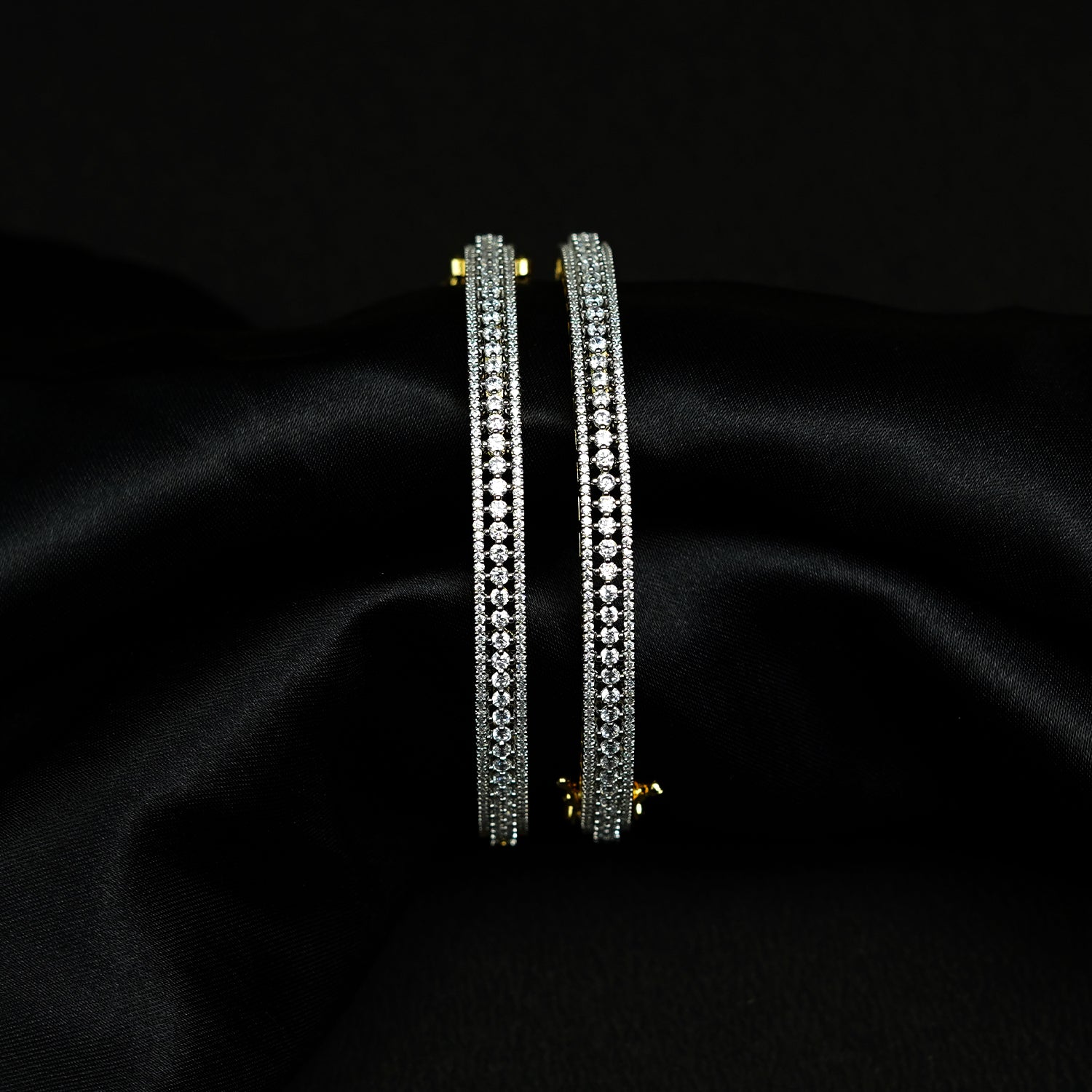 Zevar Club Set of 2 Rhodium-Plated Handcrafted AAA Cubic Zirconia Studded Elegant Border-Edged Premium Screw Adjustable Bangles