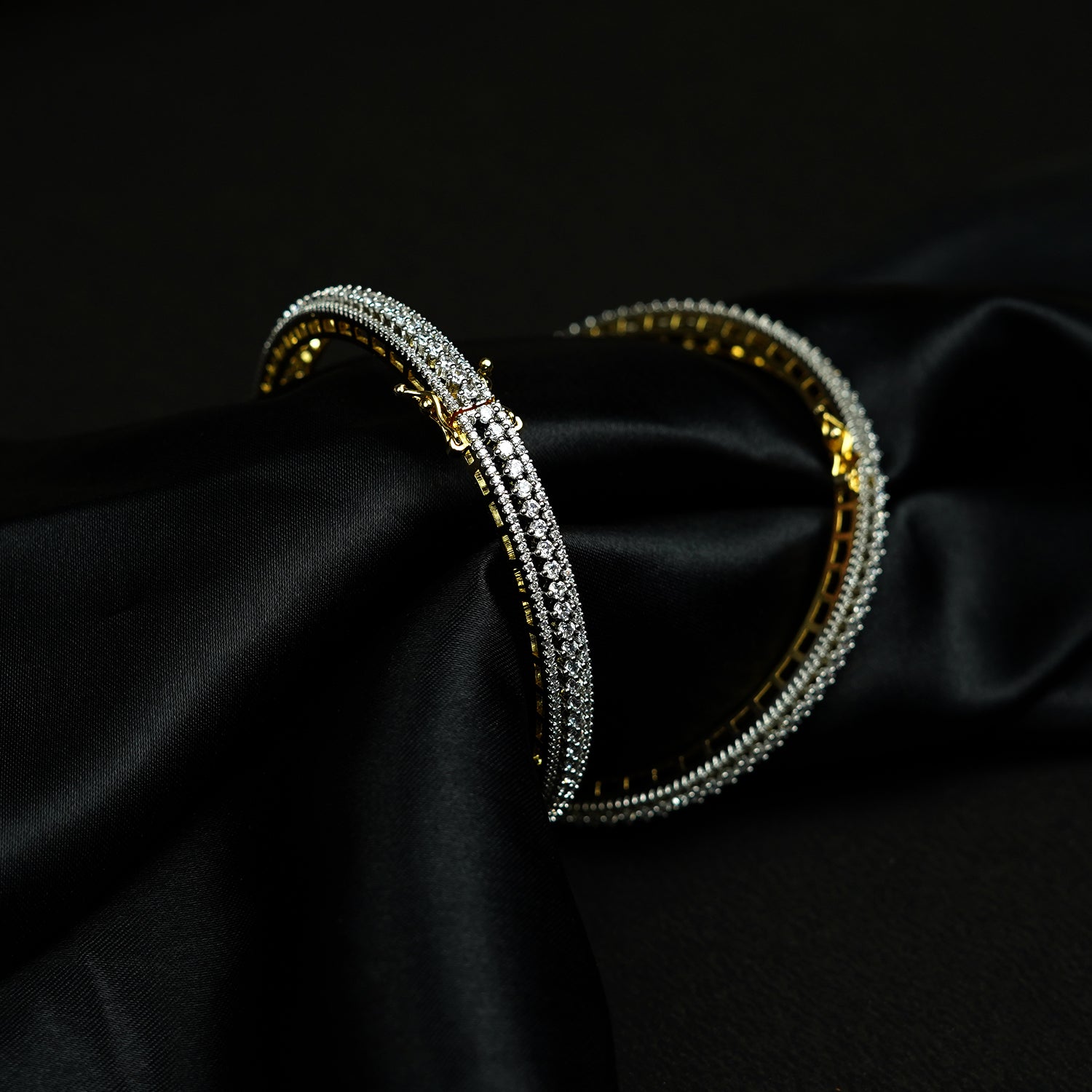 Zevar Club Set of 2 Rhodium-Plated Handcrafted AAA Cubic Zirconia Studded Elegant Border-Edged Premium Screw Adjustable Bangles
