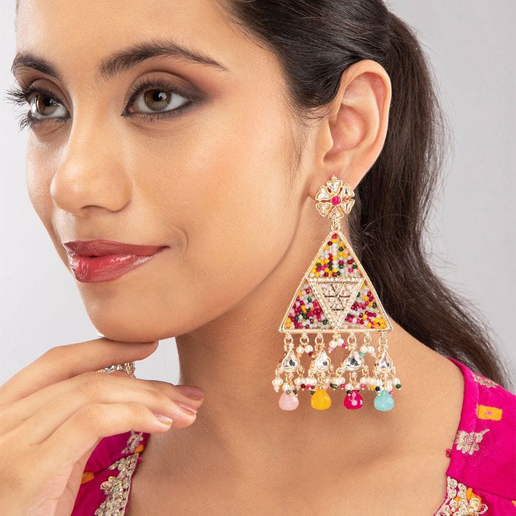 Festive Multicolour Beaded Handcrafted Chandelier Earrings