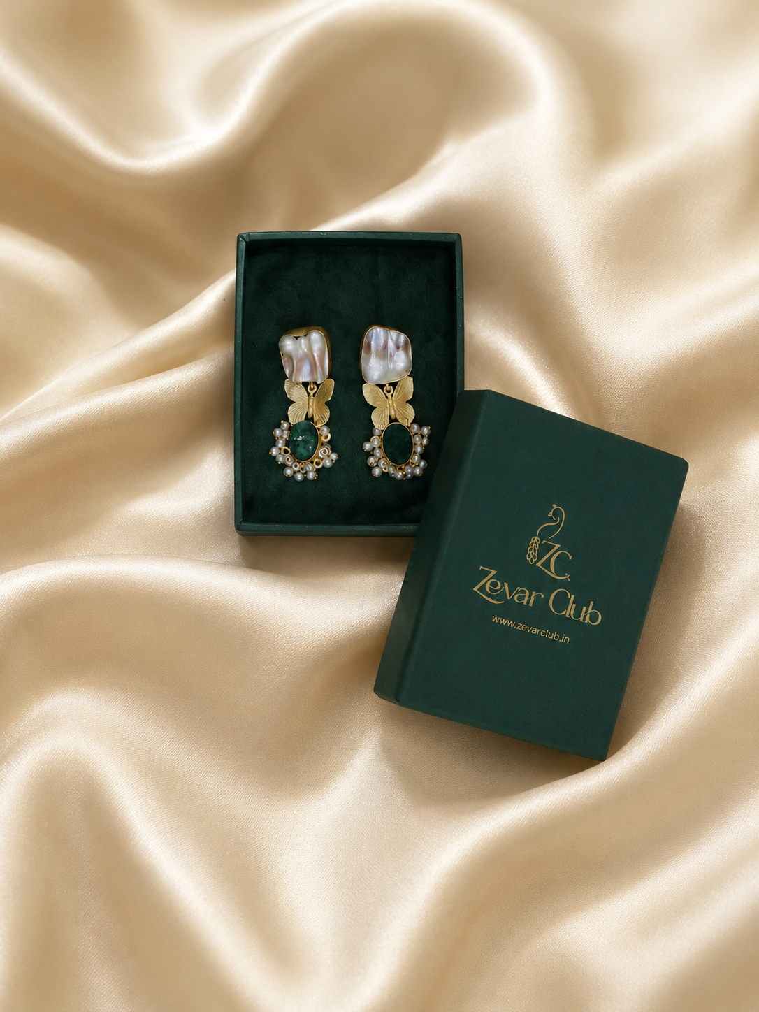 Butterfly Uncut Stones Bottle Green Earrings