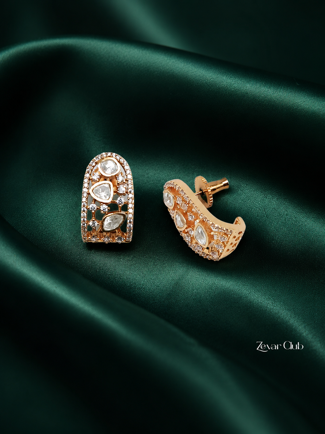 Zevar Club 12K Gold Plated Musafir Uncut Moissanite Studs Earrings