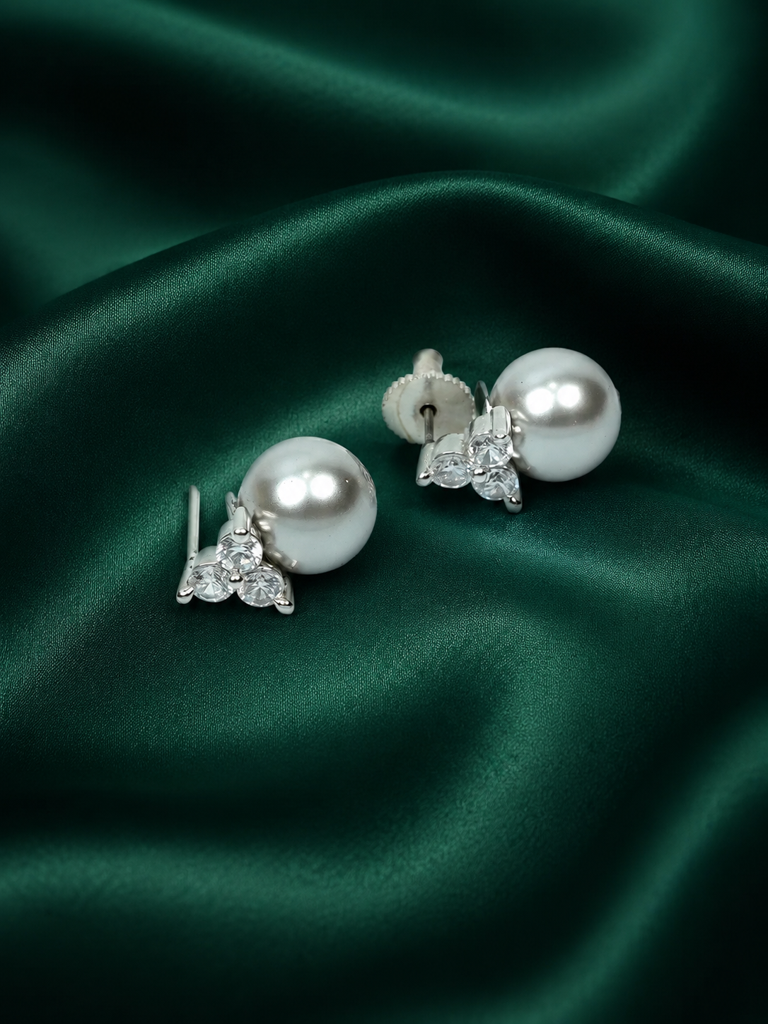 Zevar Club Rhodium-Plated Cubic Zirconia & Glossy Black Gunmetal Pearl Drop Earrings