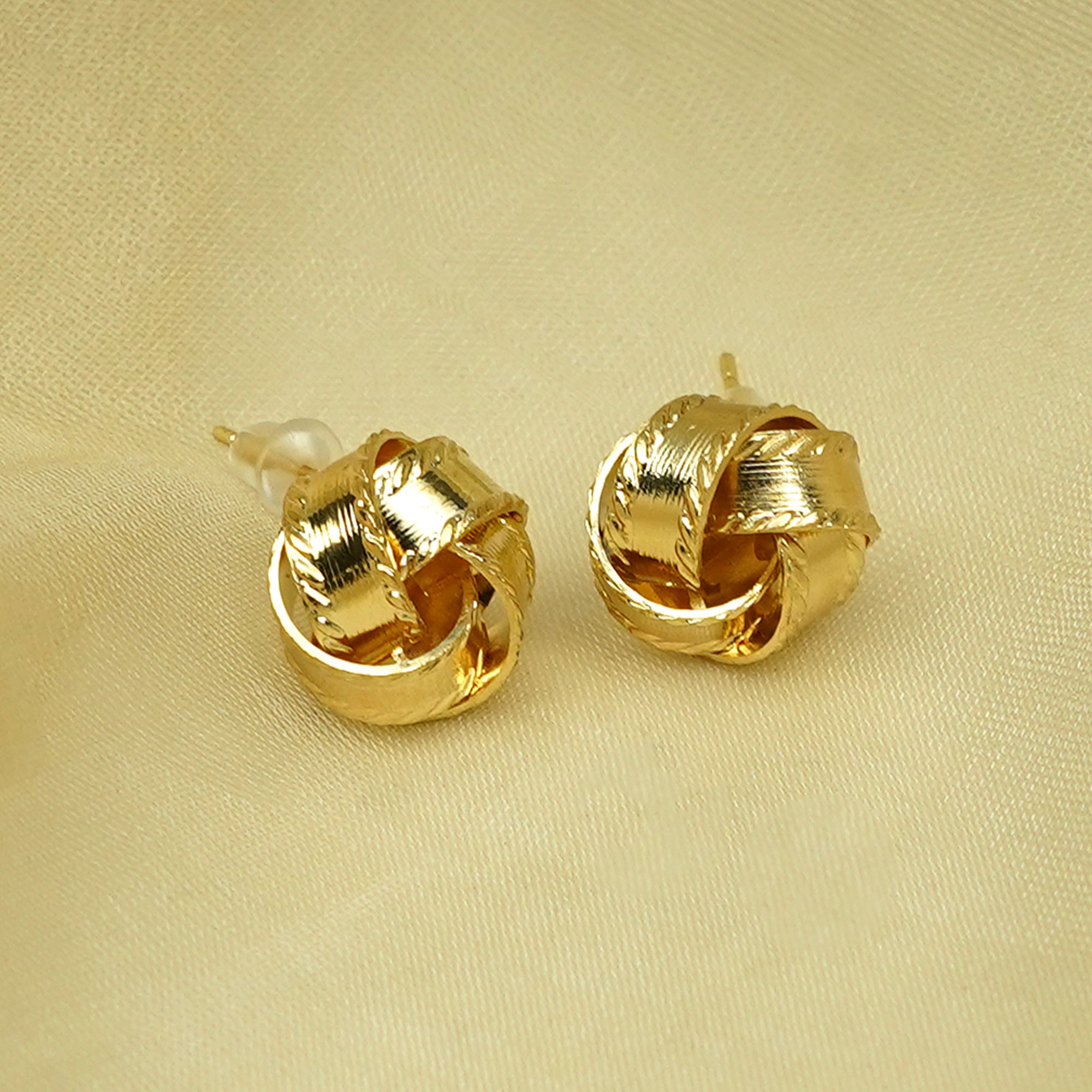Zevar Club Gold Tone Twisted Knot Stud Earrings for Women