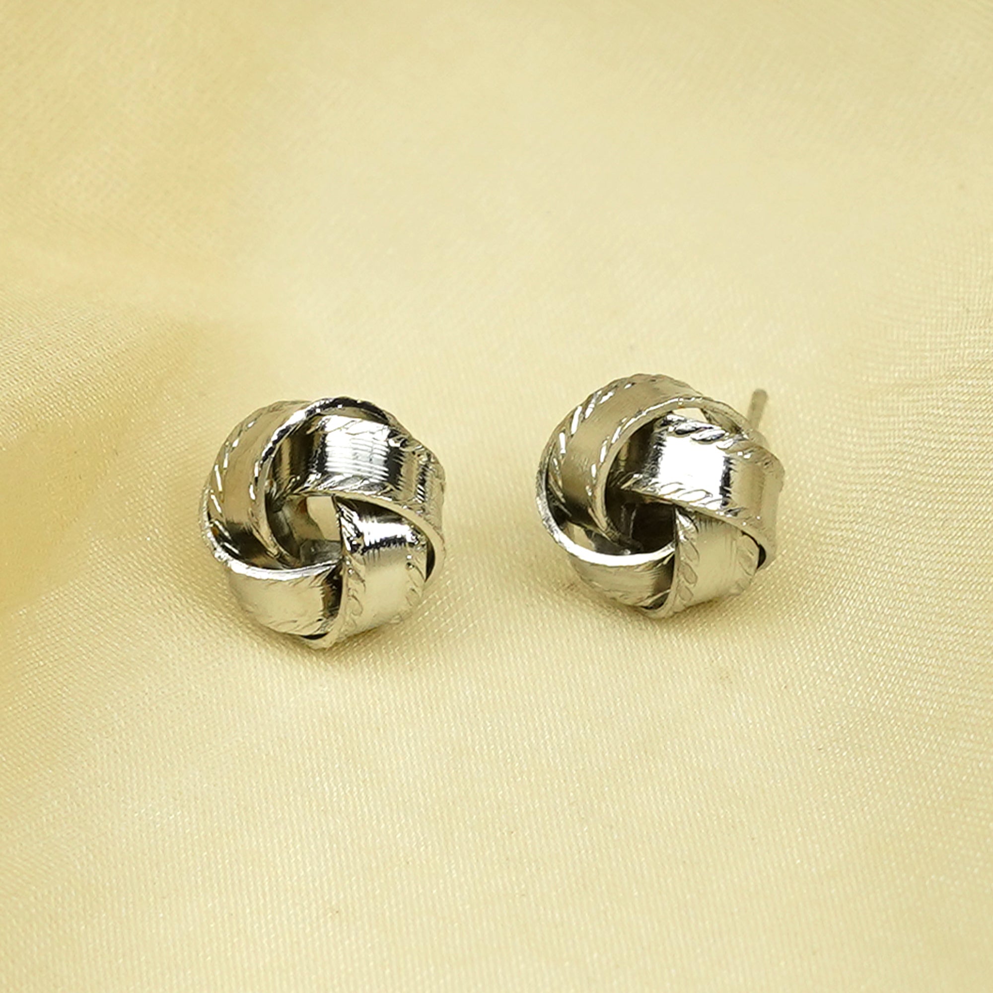 Zevar Club Silver Tone Twisted Knot Stud Earrings for Women