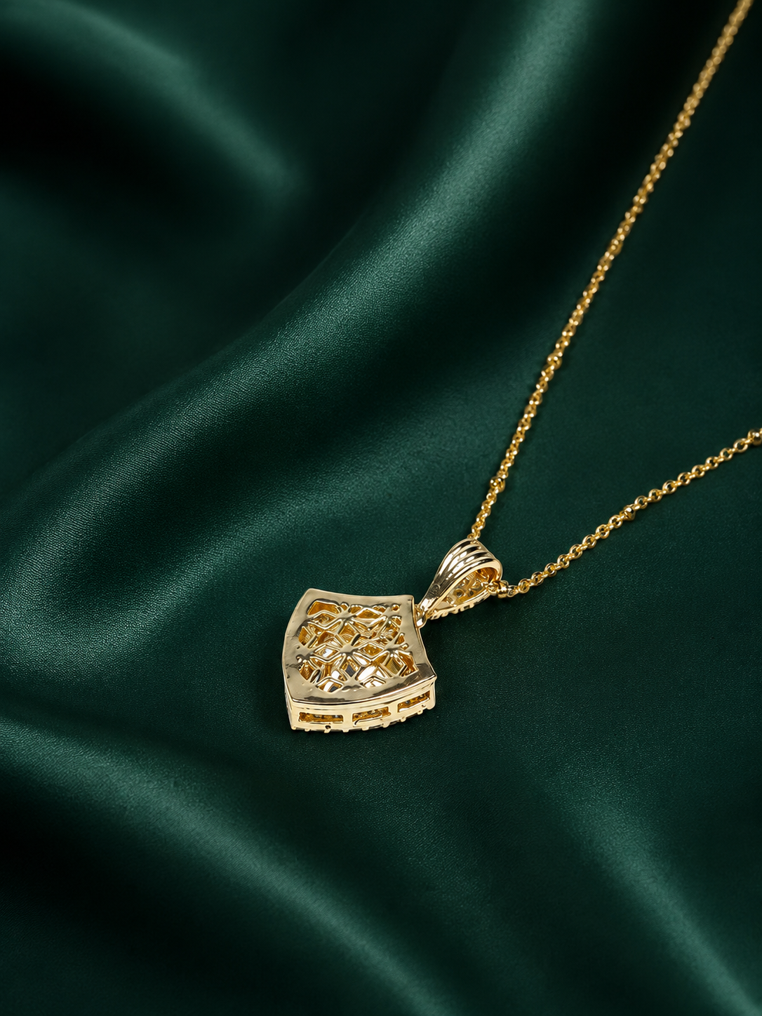 Zevar Club Women 22K Gold-Plated Cubic Zirconia Studded Angular Statement Pendant Necklace Set