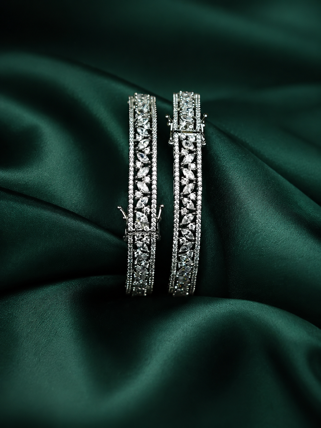 Zevar Club Set of 2 Rhodium-Plated Handcrafted AAA Cubic Zirconia Vine Motif Studded Premium Screw Adjustable Bangles